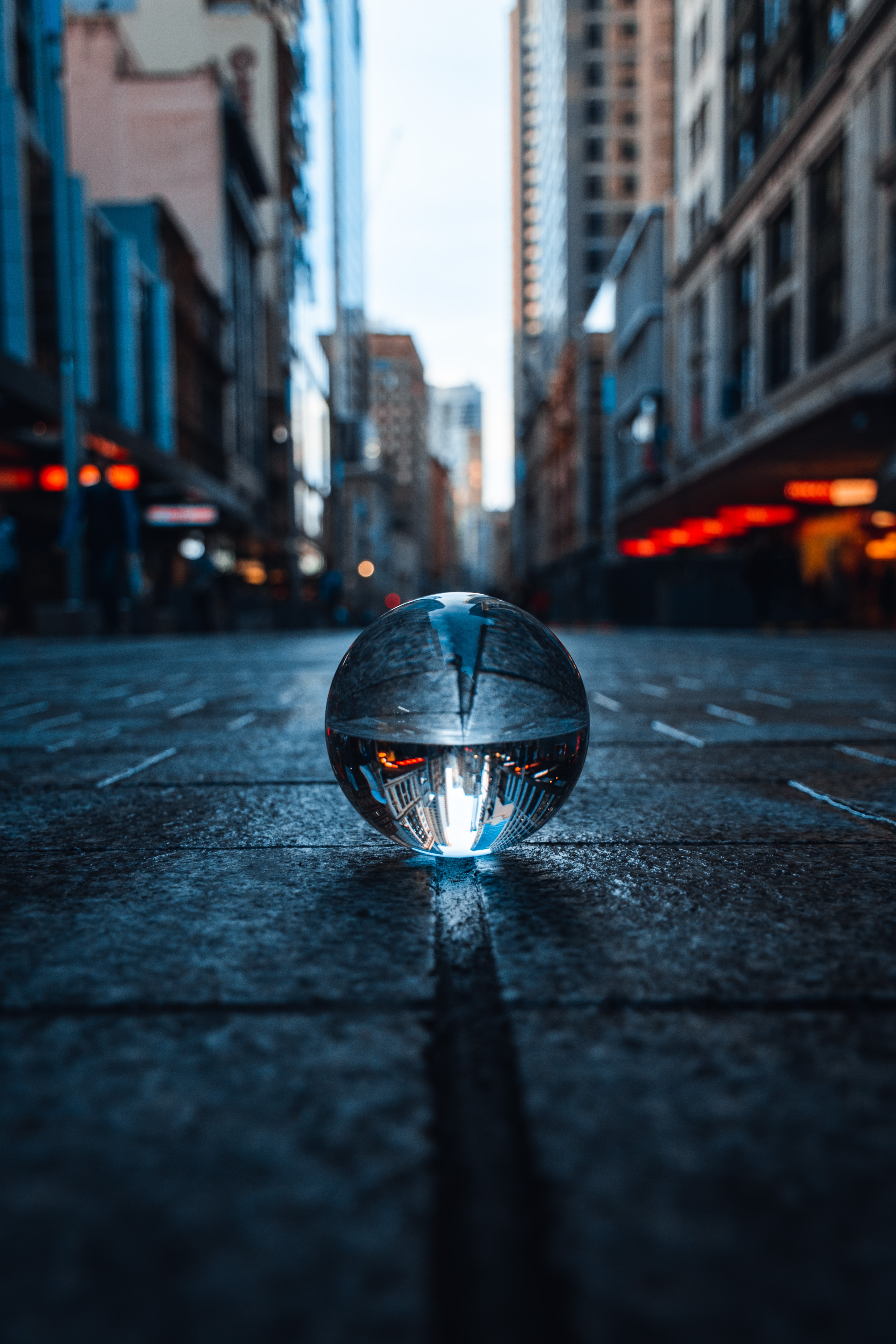 crystal ball, reflection, miscellanea, city, miscellaneous, ball, sphere wallpapers for tablet