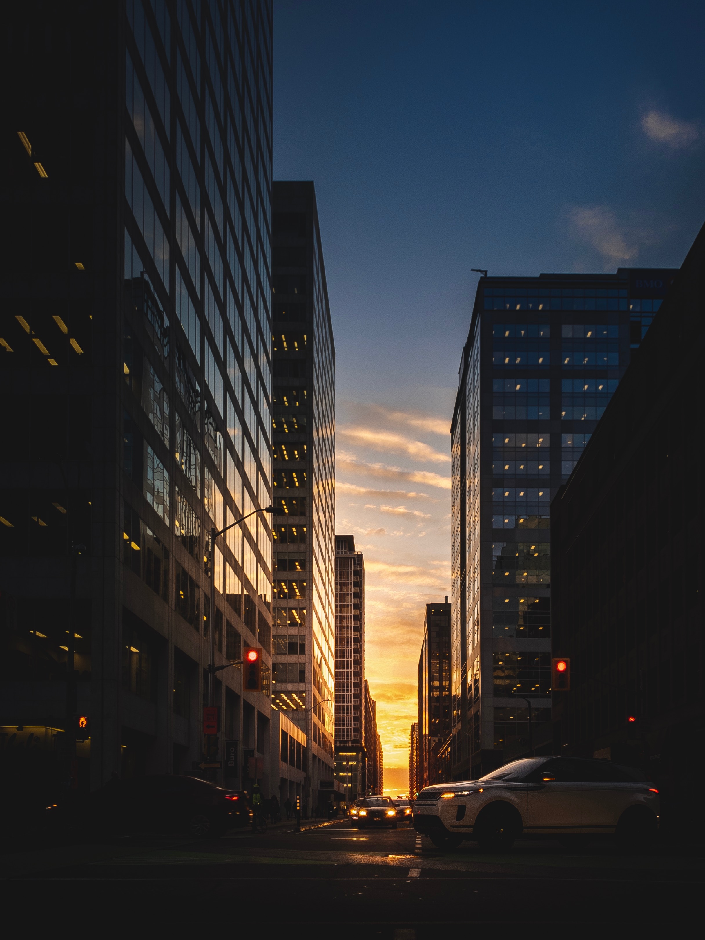 twilight, cities, cars, city, building, dusk, street Free Stock Photo