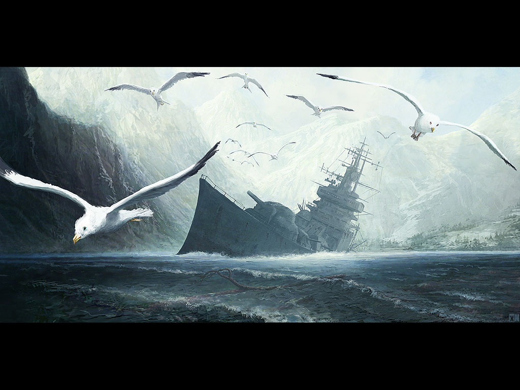 military, artistic, seagull, ship, wreck QHD