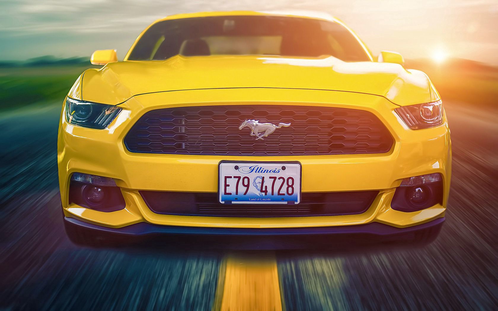 74887 Hintergrundbild herunterladen cars, gelb, vorderansicht, frontansicht, ford mustang, muskelauto, muscle car, 2015 - Bildschirmschoner und Bilder kostenlos