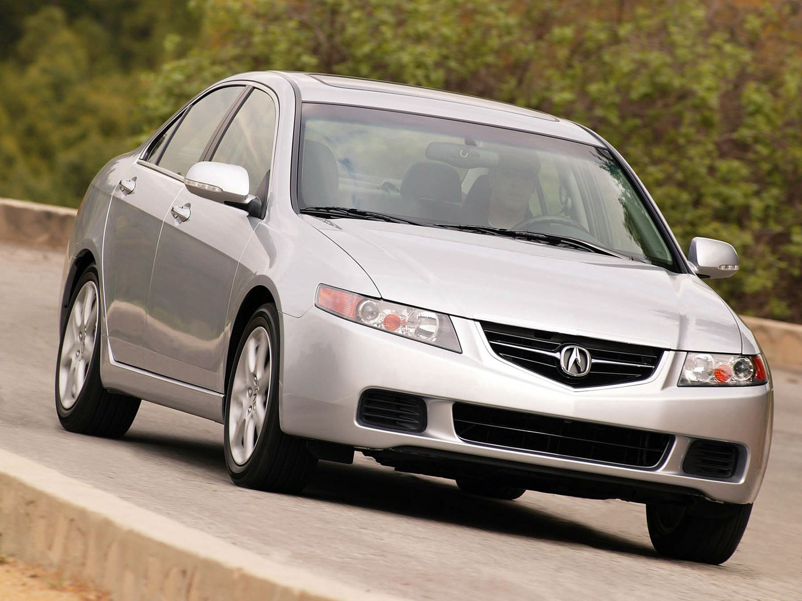 auto, trees, acura, cars, asphalt, front view, speed, style, akura, silver metallic, 2003, tsx for android