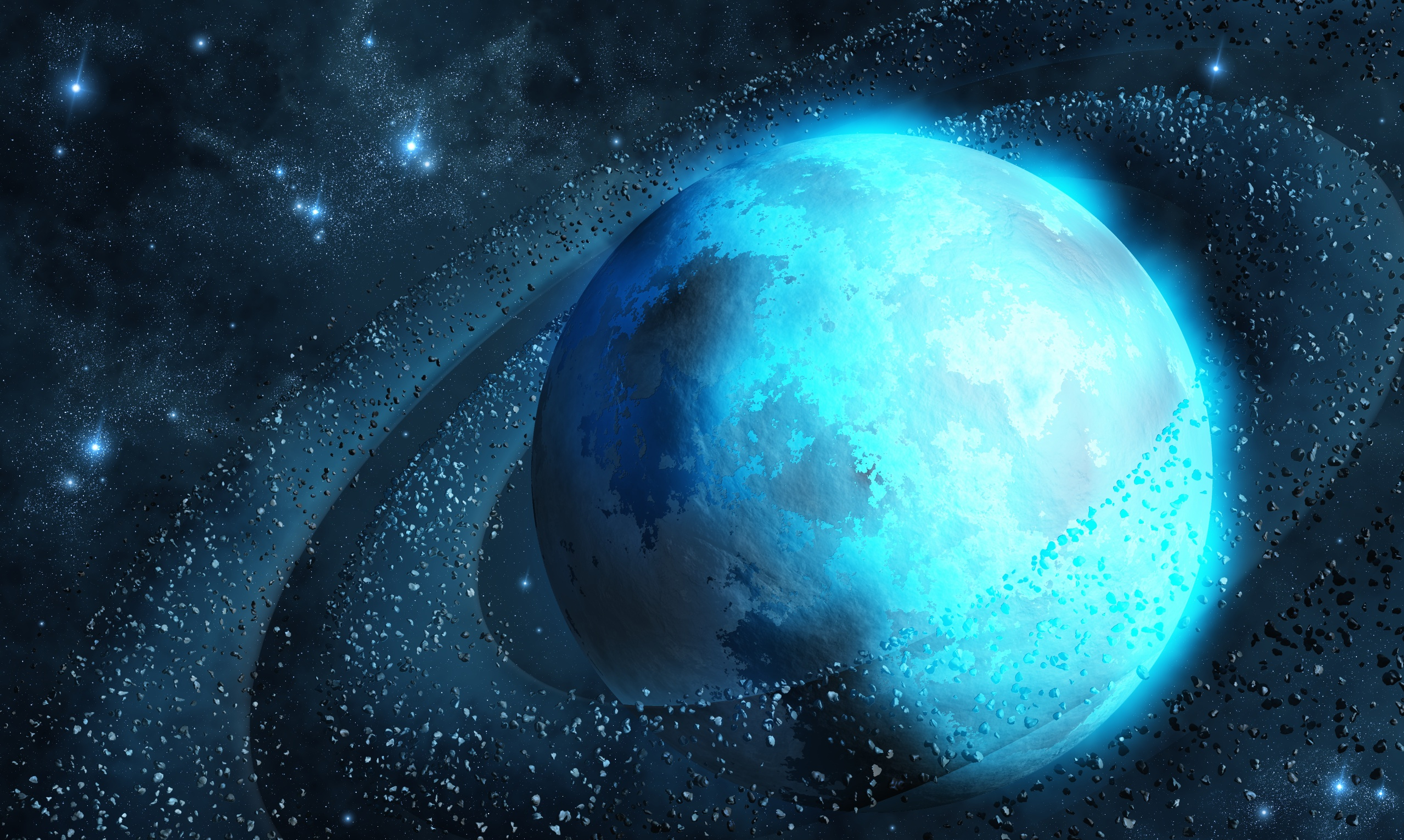 sci fi, planetary ring, blue, planet, ring 8K