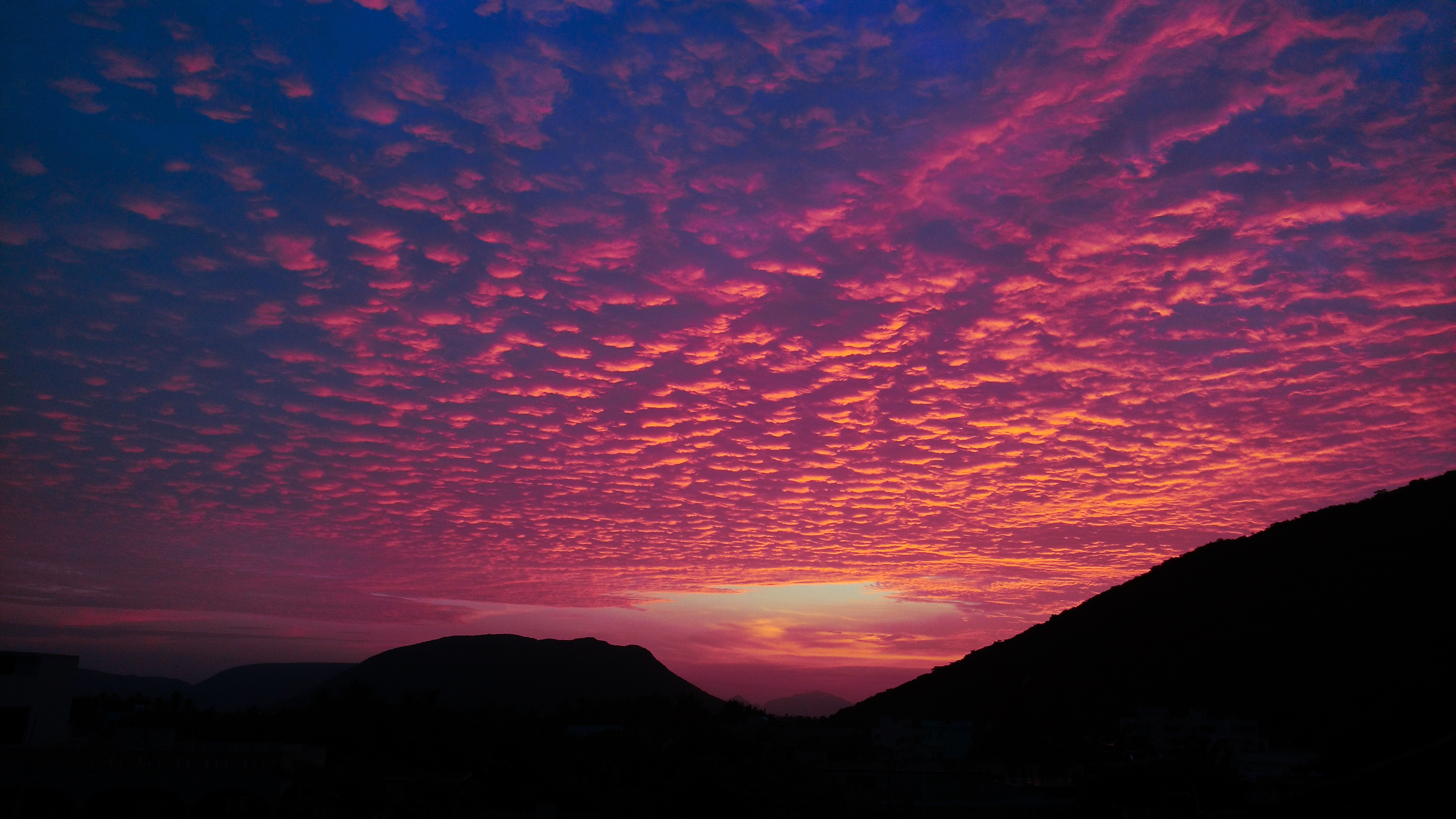 clouds, nature, sunset, hills, evening, porous wallpaper for mobile