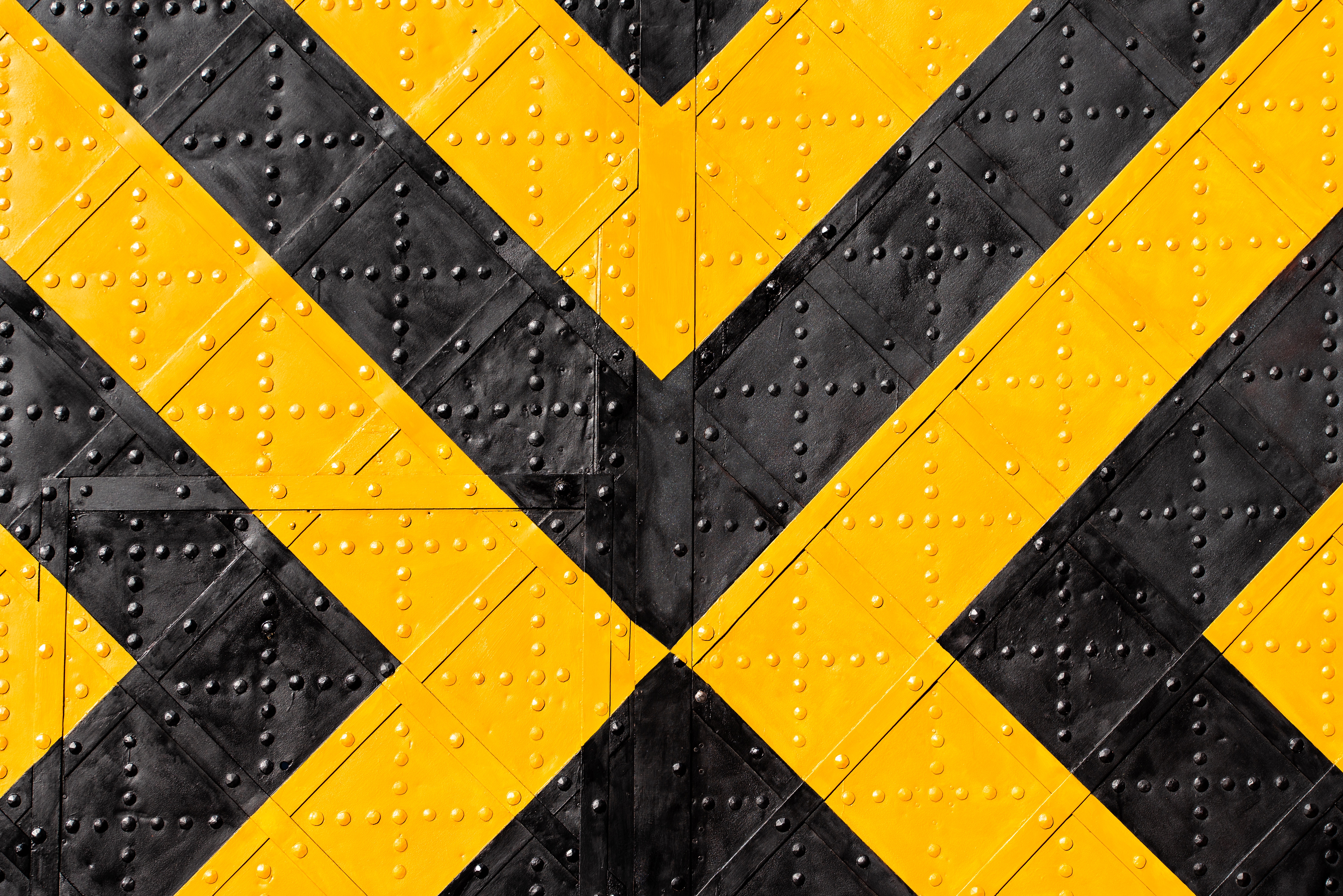 yellow, markup, textures, black, texture, surface, stripes, streaks, iron, rivets, studs Phone Background