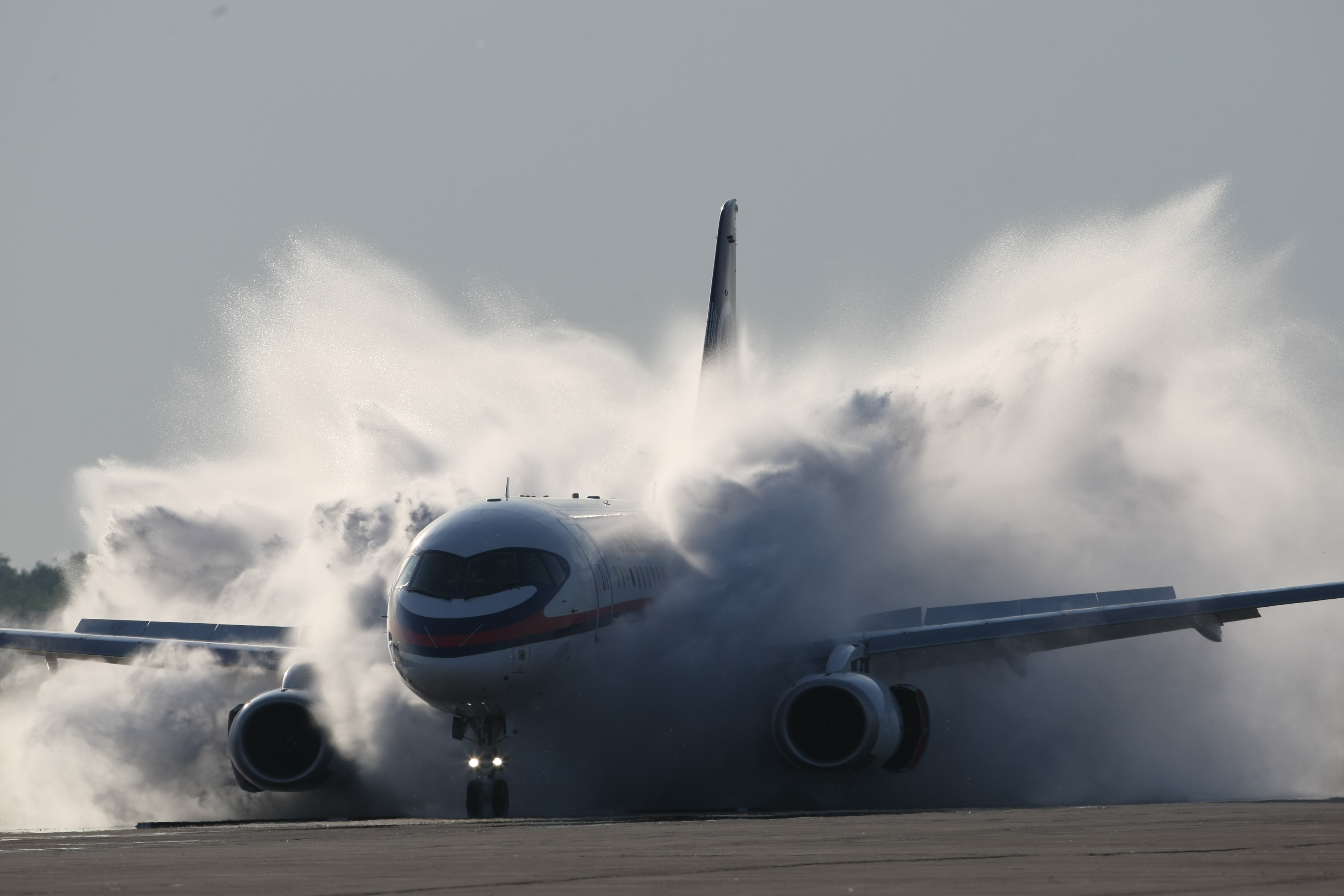 65802 download wallpaper miscellanea, smoke, miscellaneous, dust, plane, airplane, dry, superjet, 100 screensavers and pictures for free