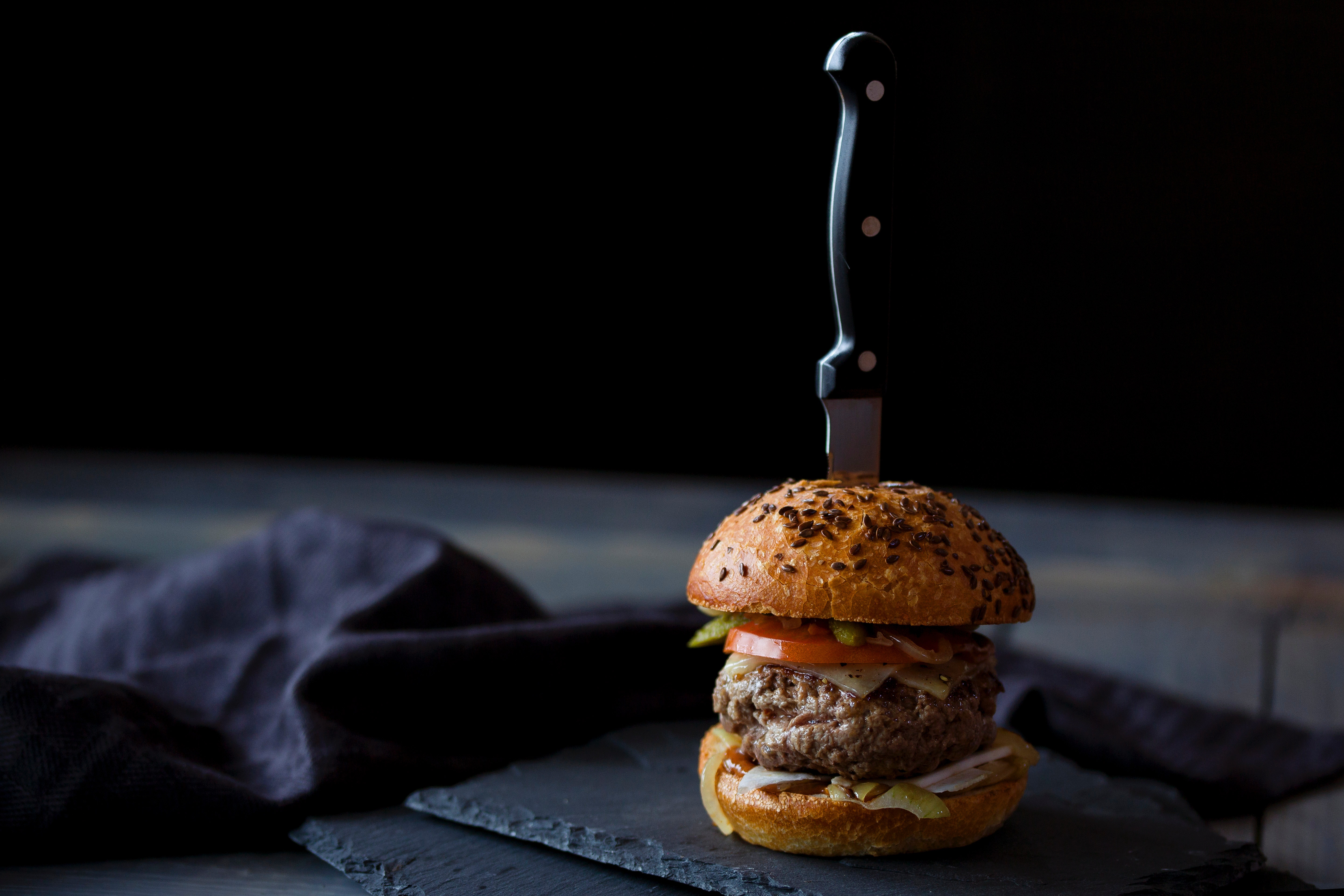 141379 Screensavers and Wallpapers Meat for phone. Download food, meat, knife, burger, buns, hamburger pictures for free