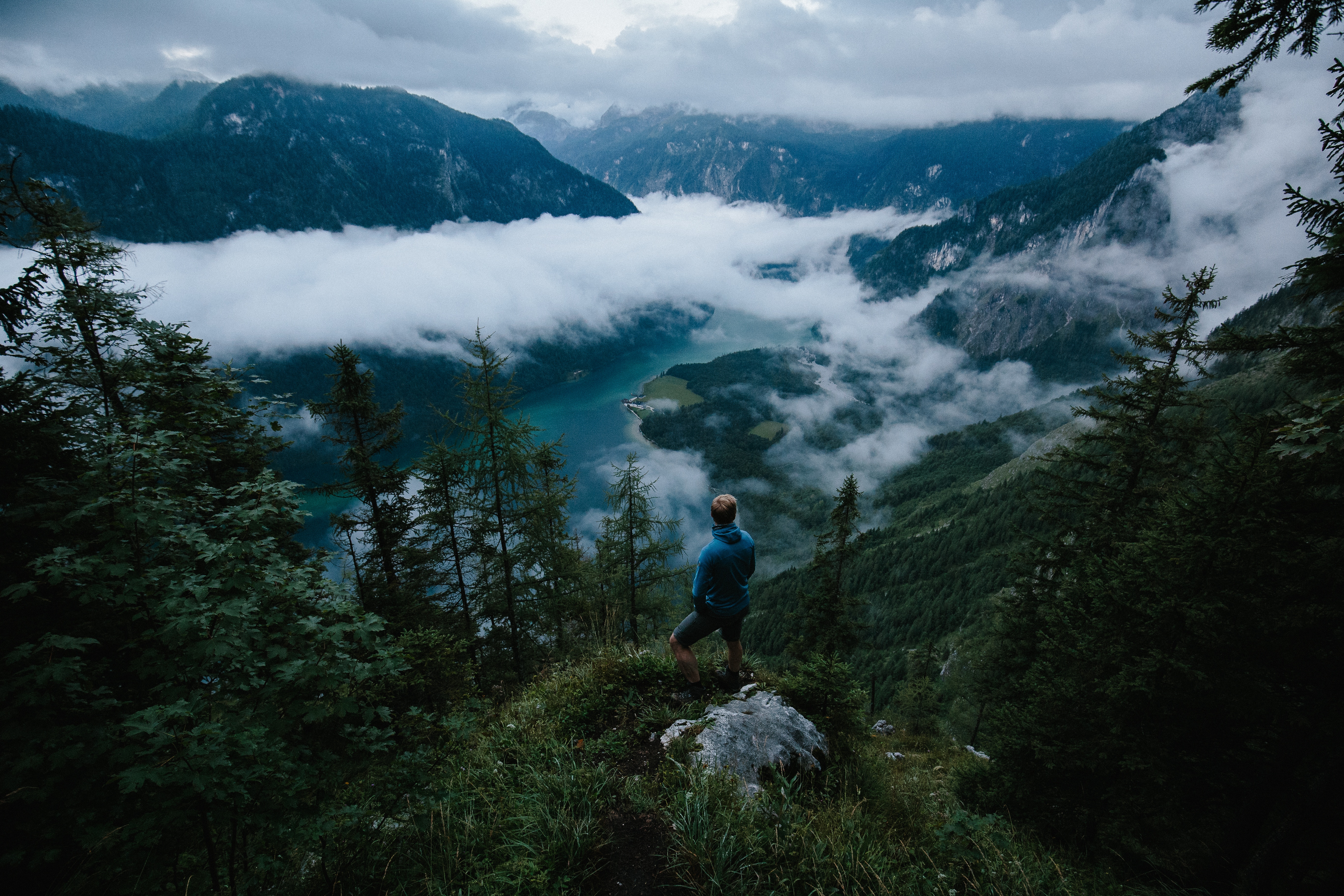 human, journey, nature, mountains, clouds, person