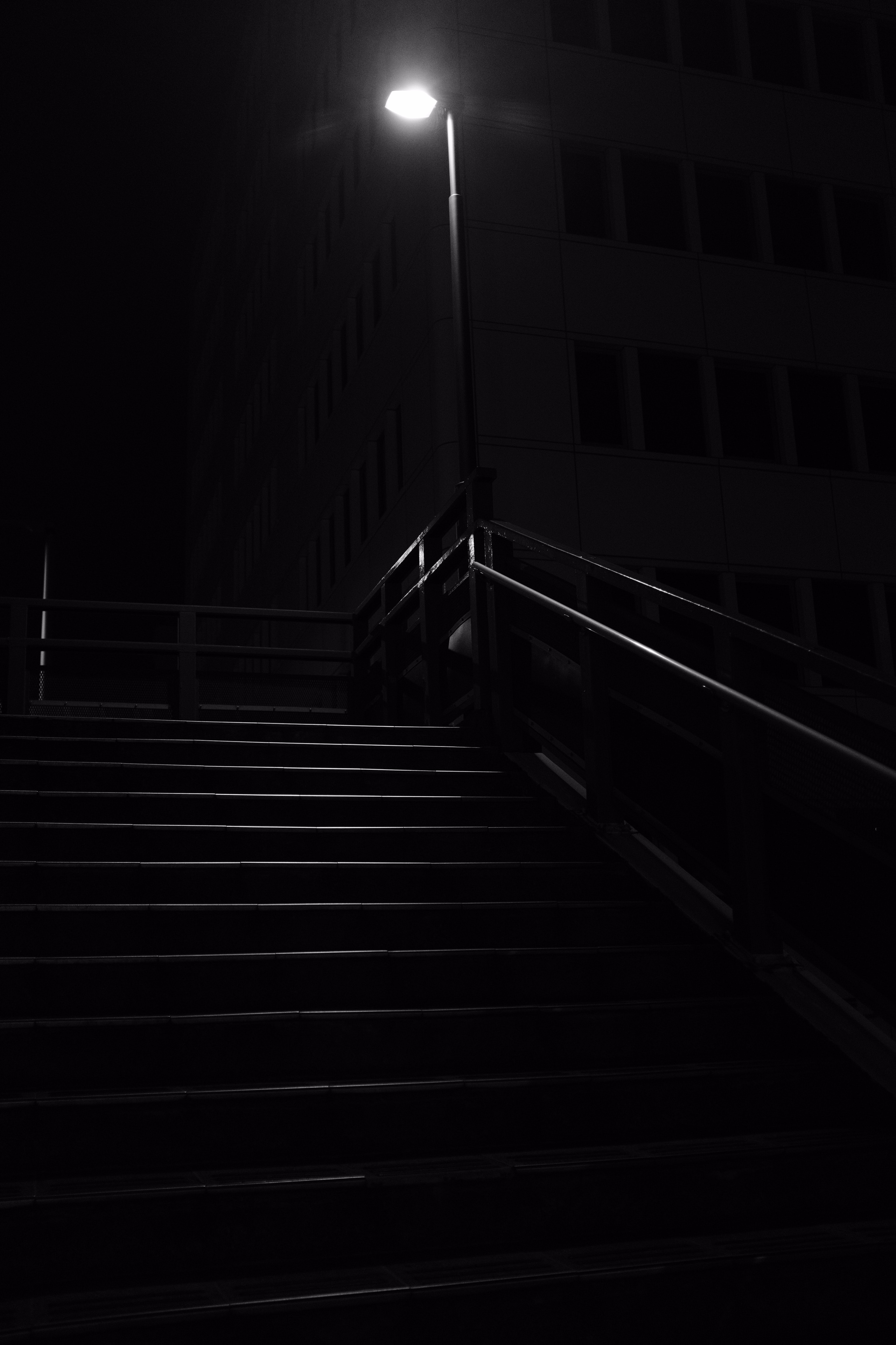 lamp, stairs, steps, lantern, dark, black, night, shine, light, ladder 1080p