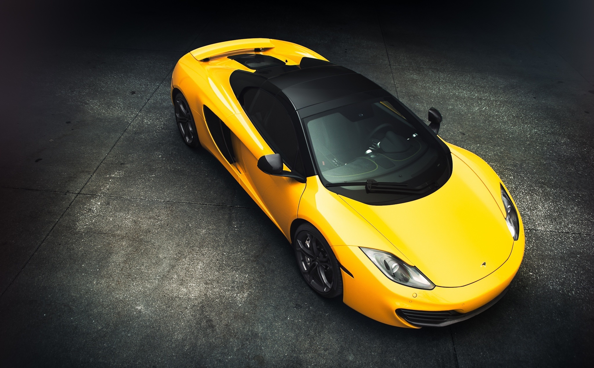 yellow, mclaren, cars, view from above, mp4-12c