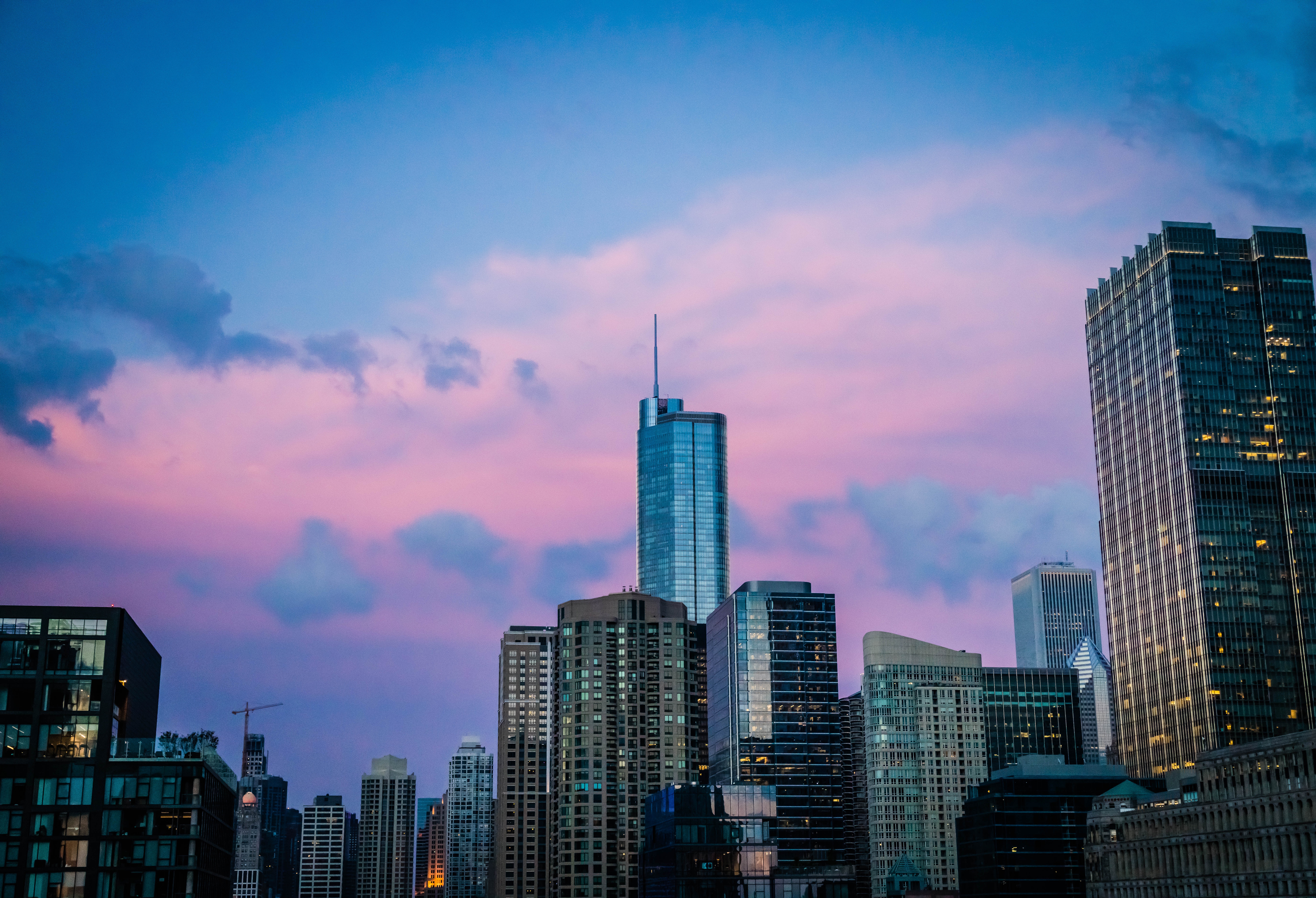 united states, cities, sunset, architecture, usa, city, skyscraper, chicago 32K