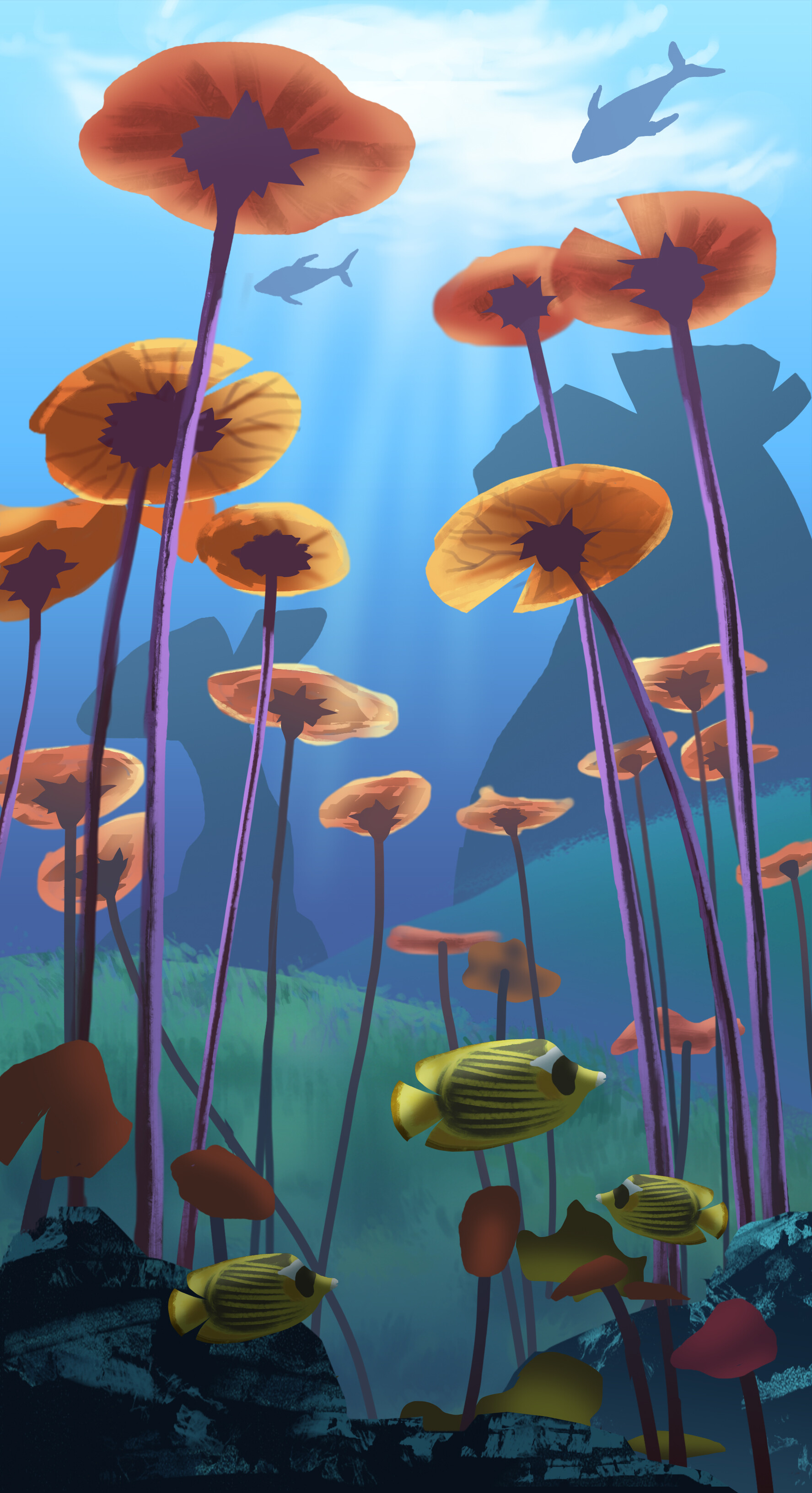 127033 Hintergrundbild herunterladen sea, kunst, ein fisch, fisch, seetang, algen, unter dem wasser, unterwasser - Bildschirmschoner und Bilder kostenlos