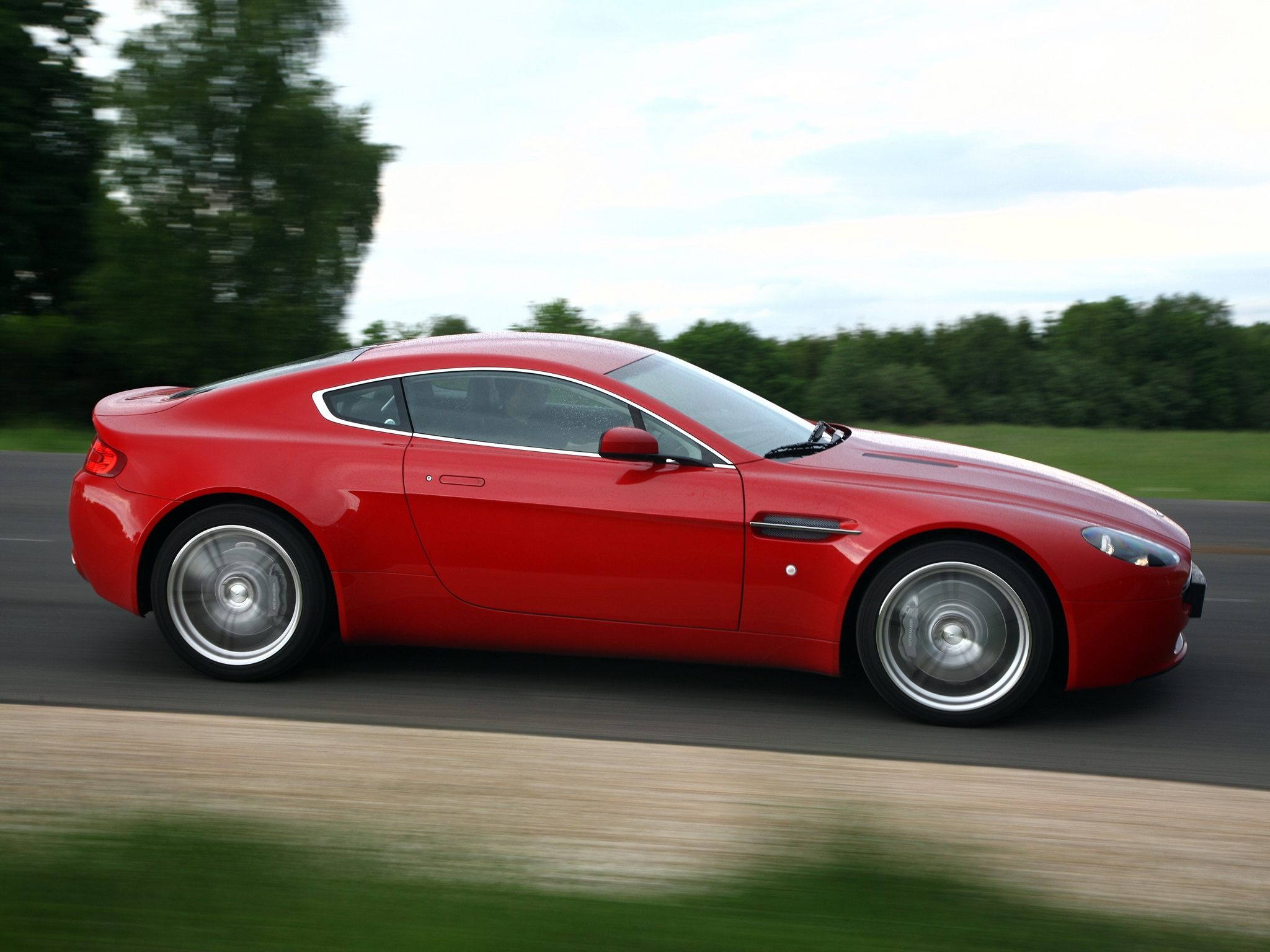 aston martin, cars, red, side view, speed, style, 2008, v8, vantage cell phone wallpapers