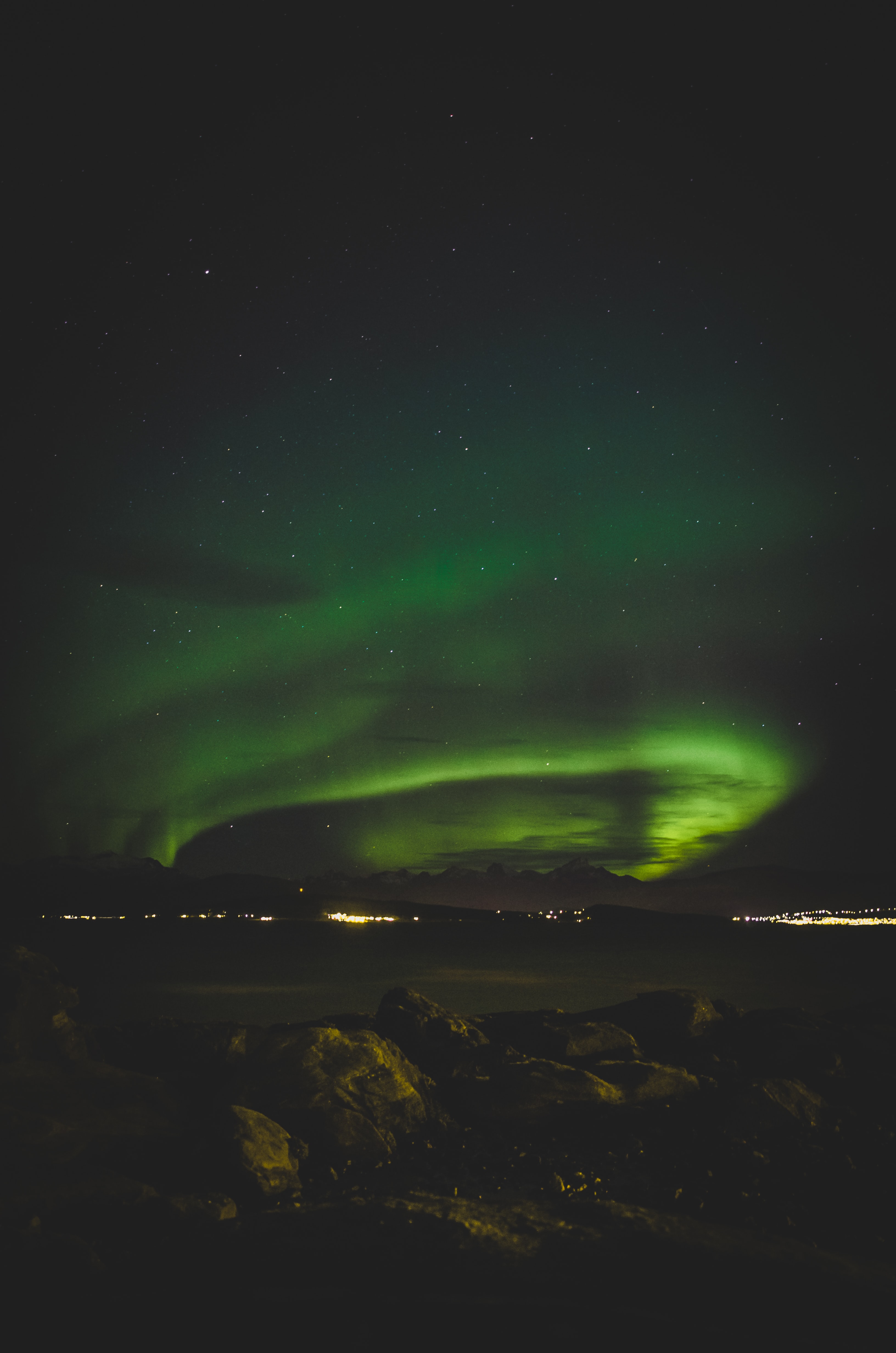 aurora borealis, stones, lights, dark, northern lights