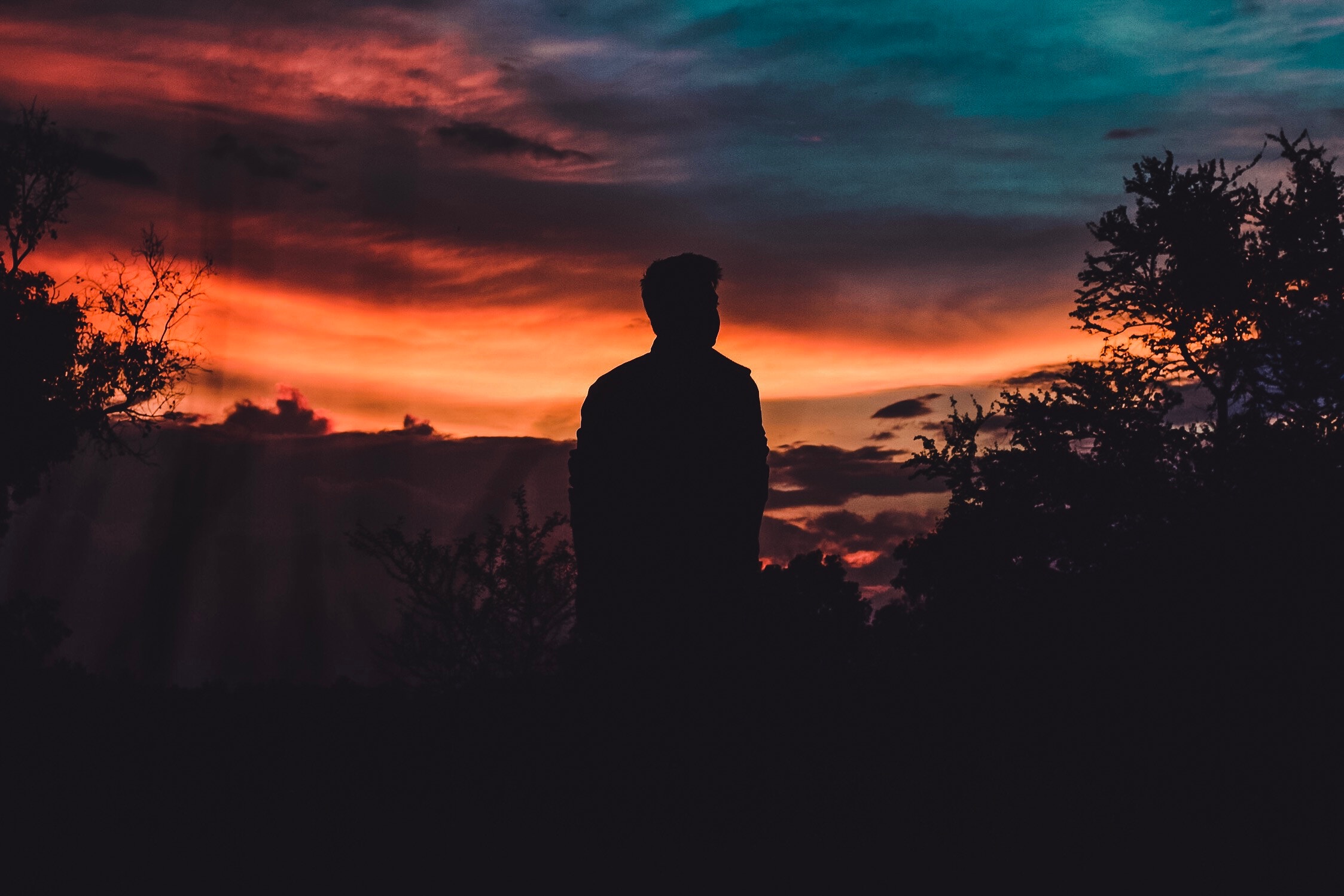 sunset, human, person, dark, sky, silhouette HD wallpaper