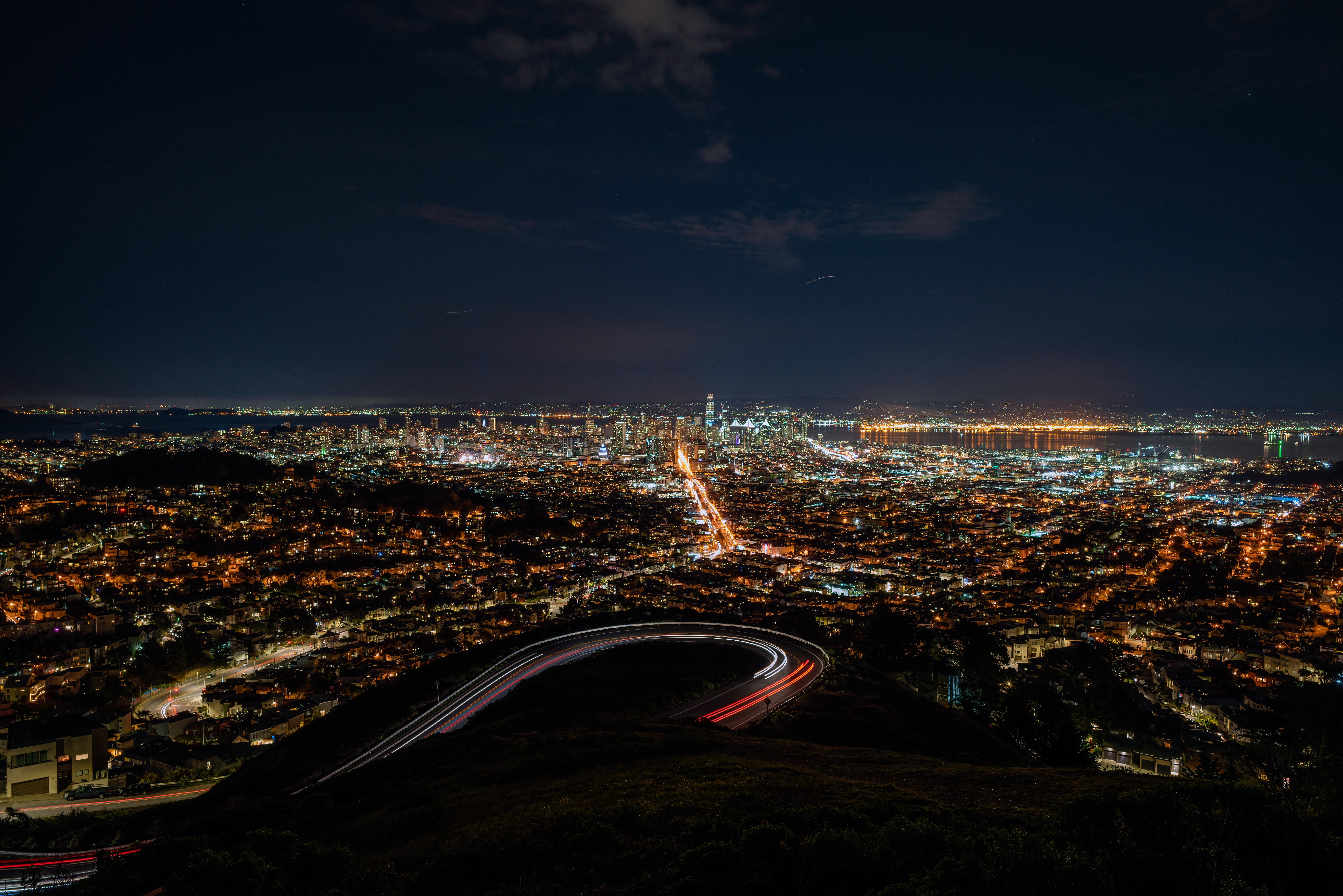 overview, cities, night, usa, view from above, night city, city lights, review, united states, san francisco