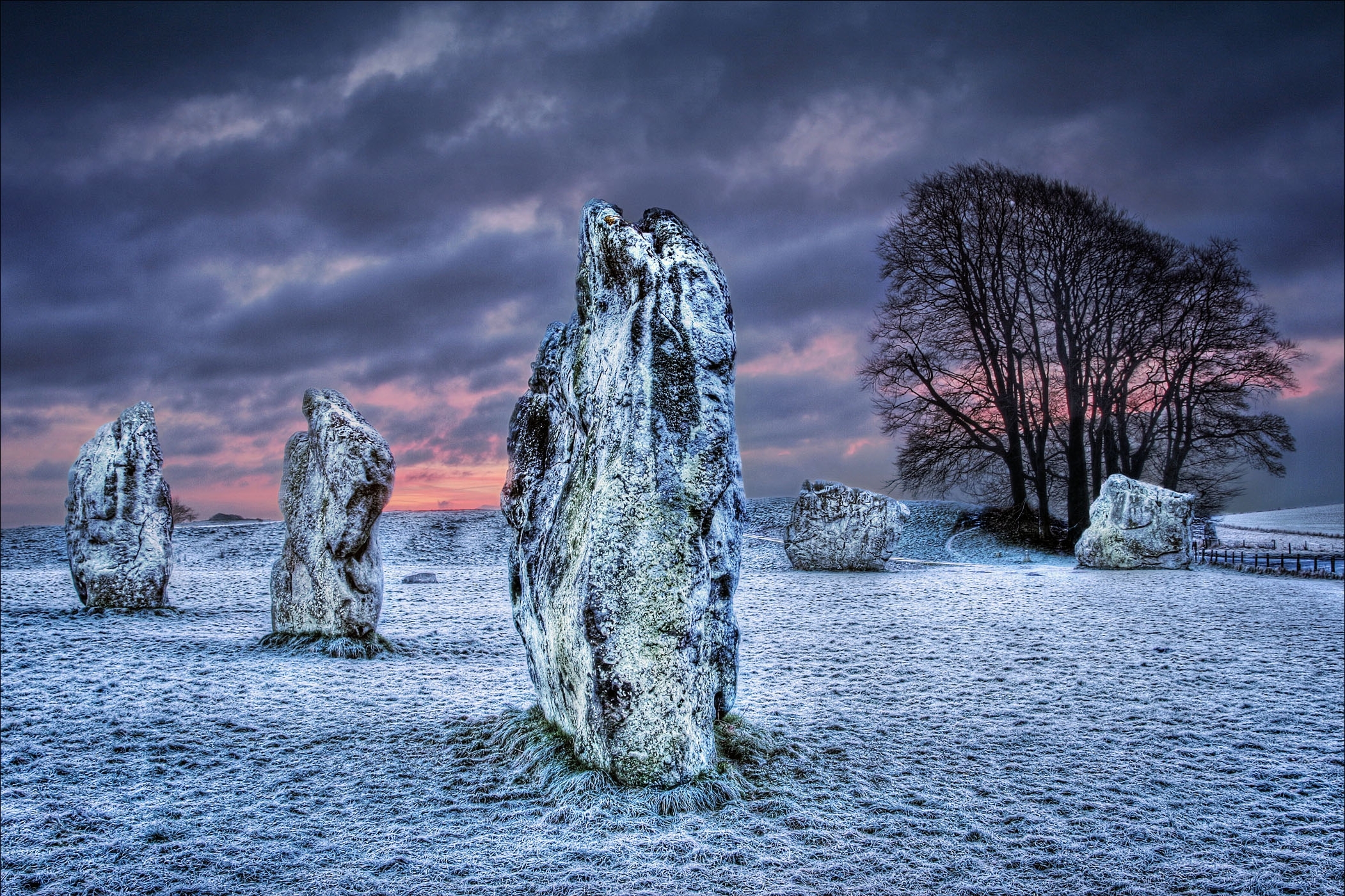 nature, stones, great britain, snow, field, united kingdom, wiltshire 8K