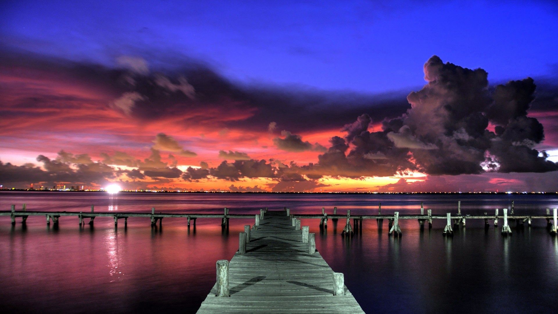 nature, sunset, sky, view, wharf, berth Full HD