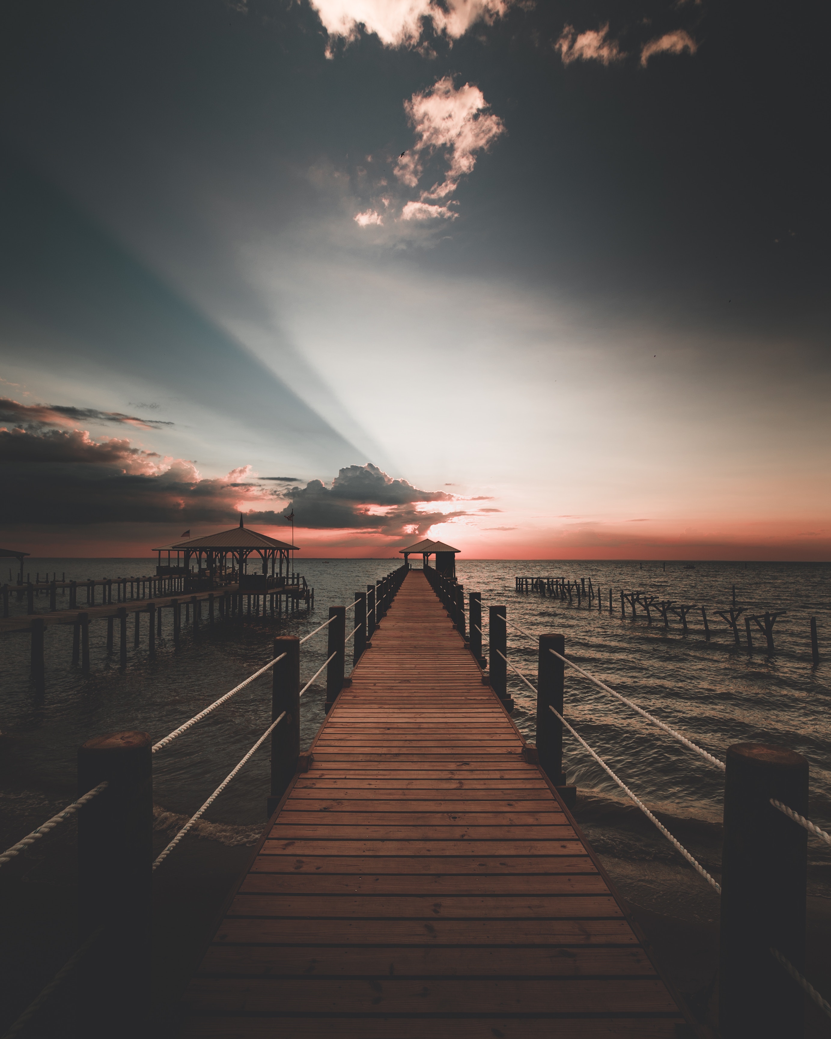 sunset, nature, pier, united states, point clear, usa, bay cellphone