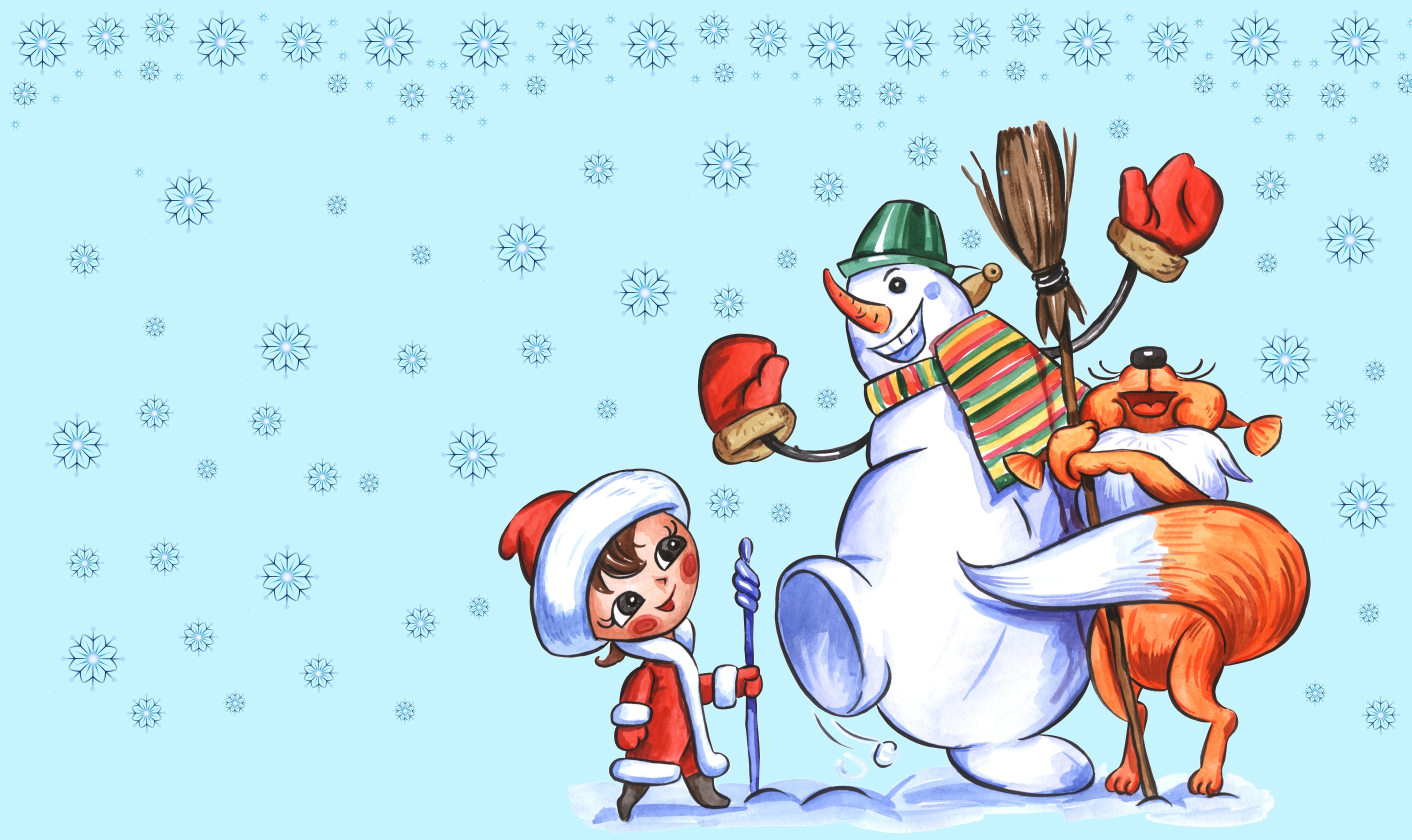 Дед Мороз и Снеговик рисунок