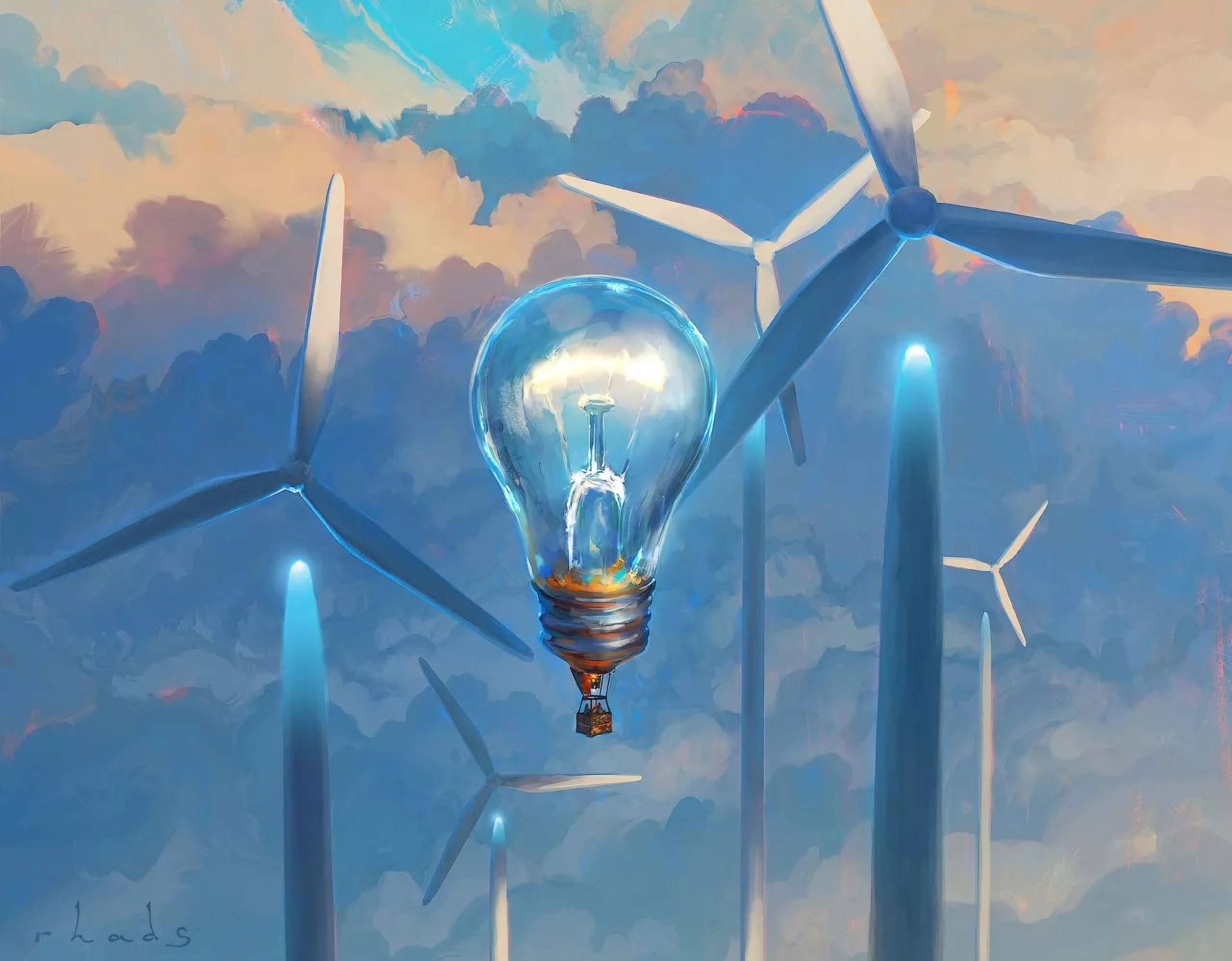 art, balloon, light bulb, windmills, surrealism iphone wallpaper