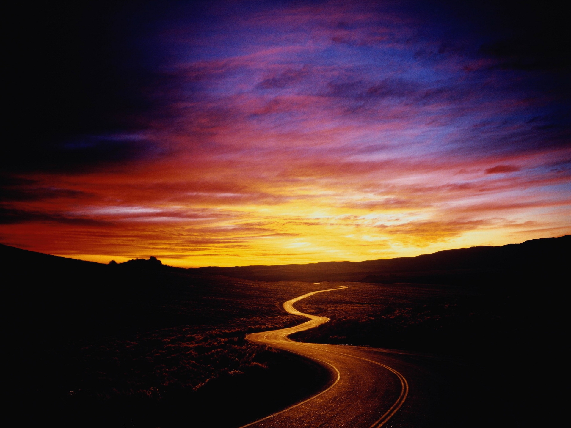 bends, path, sunset, road Windows Mobile Wallpaper