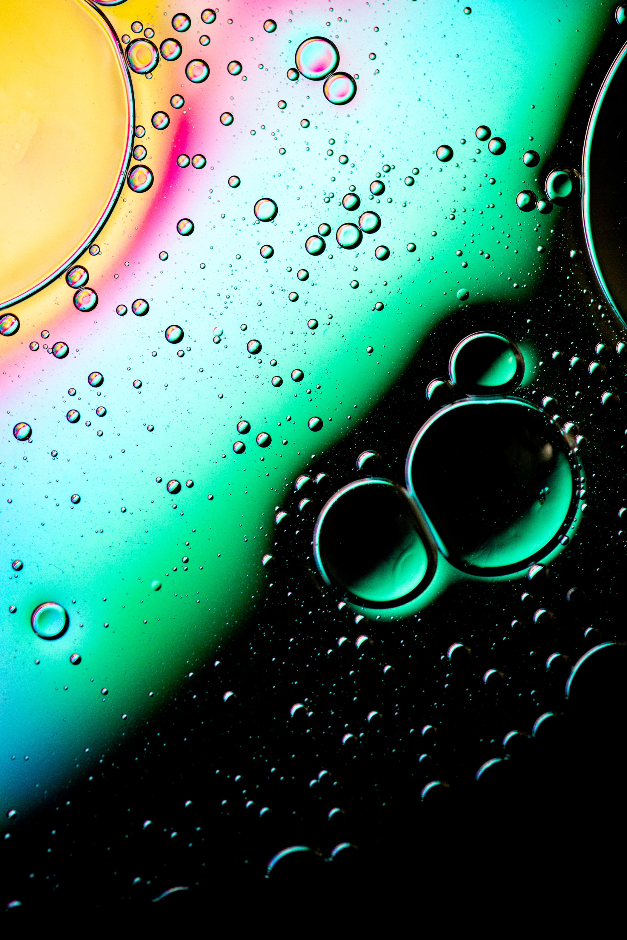 Download mobile wallpaper Bubbles, Drops, Abstract, Water, Multicolored, Motley, Gradient for free.