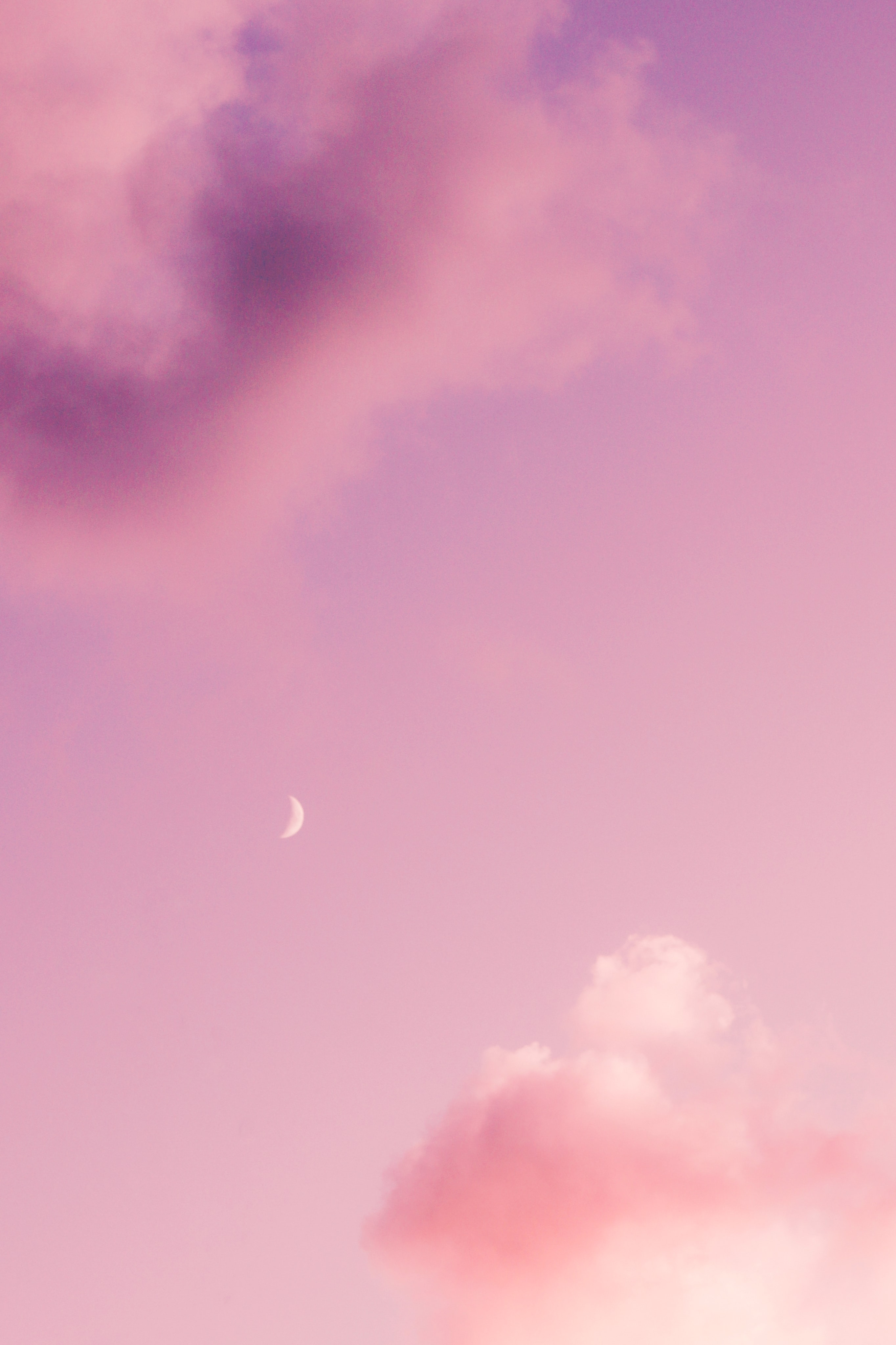 106874 скачать обои розовый, природа, небо, облака, луна - заставки и картинки бесплатно