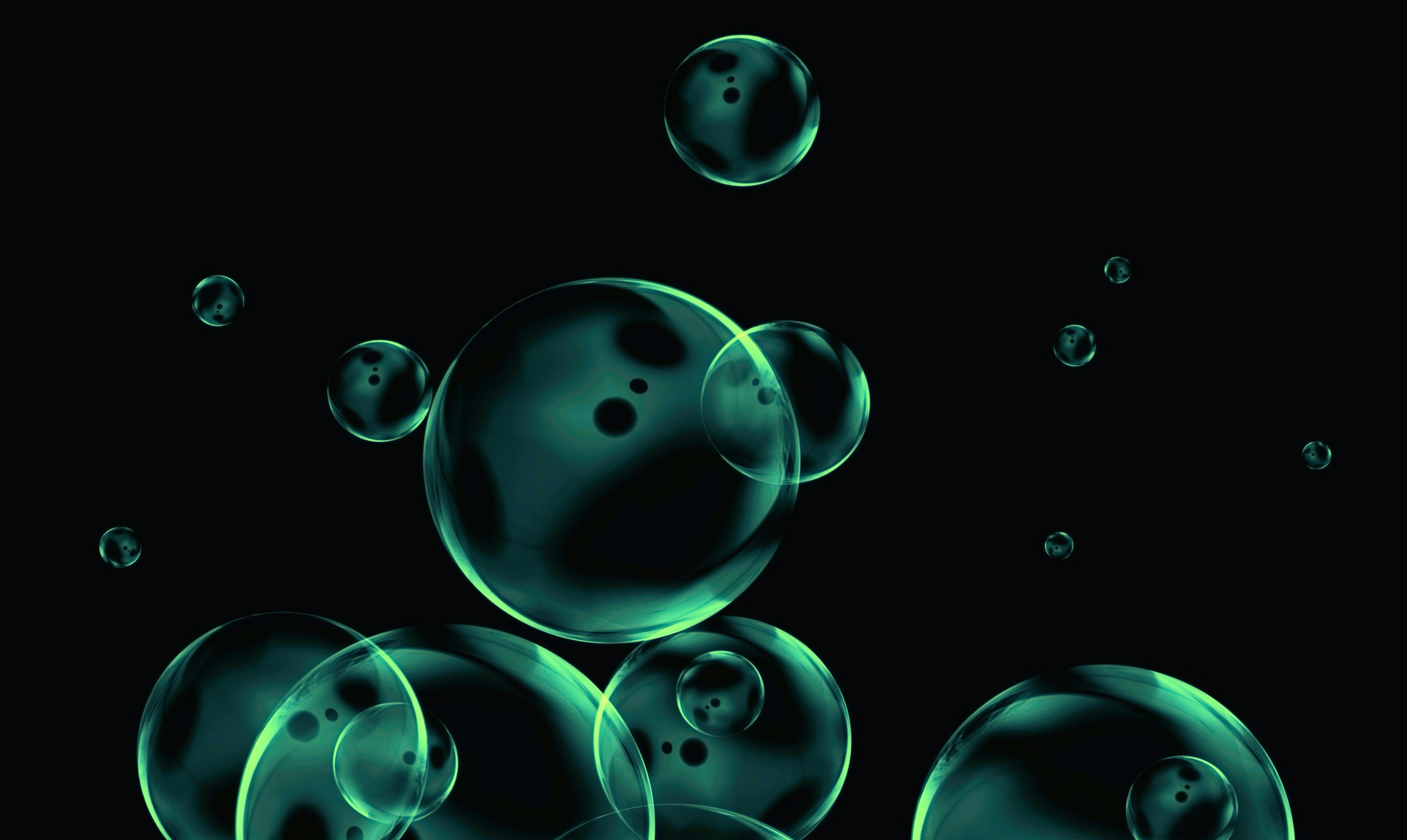 dark background, bubbles, abstract, transparent, round