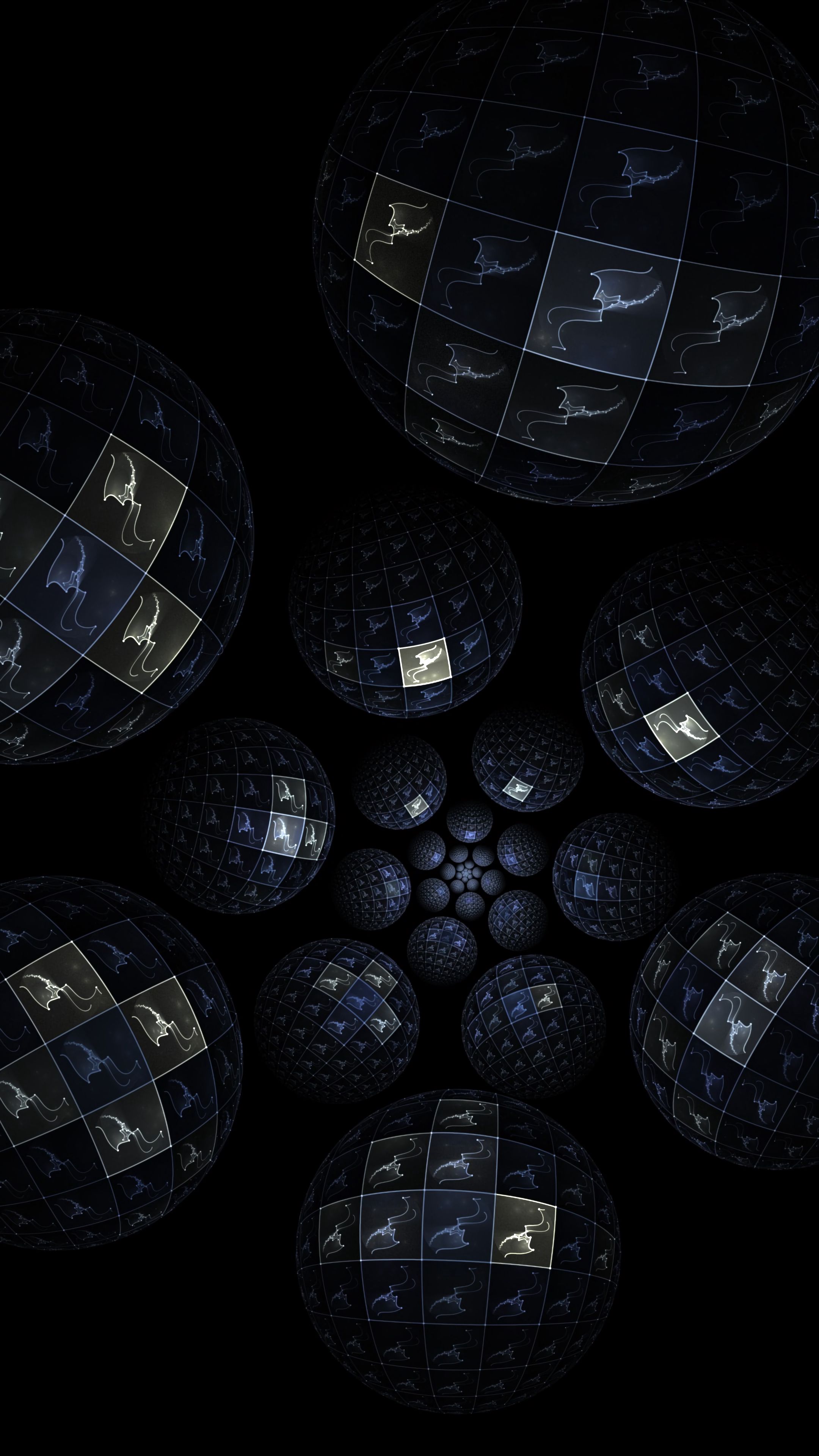 fractal, abstract, patterns, dark, balls, immersion cell phone wallpapers