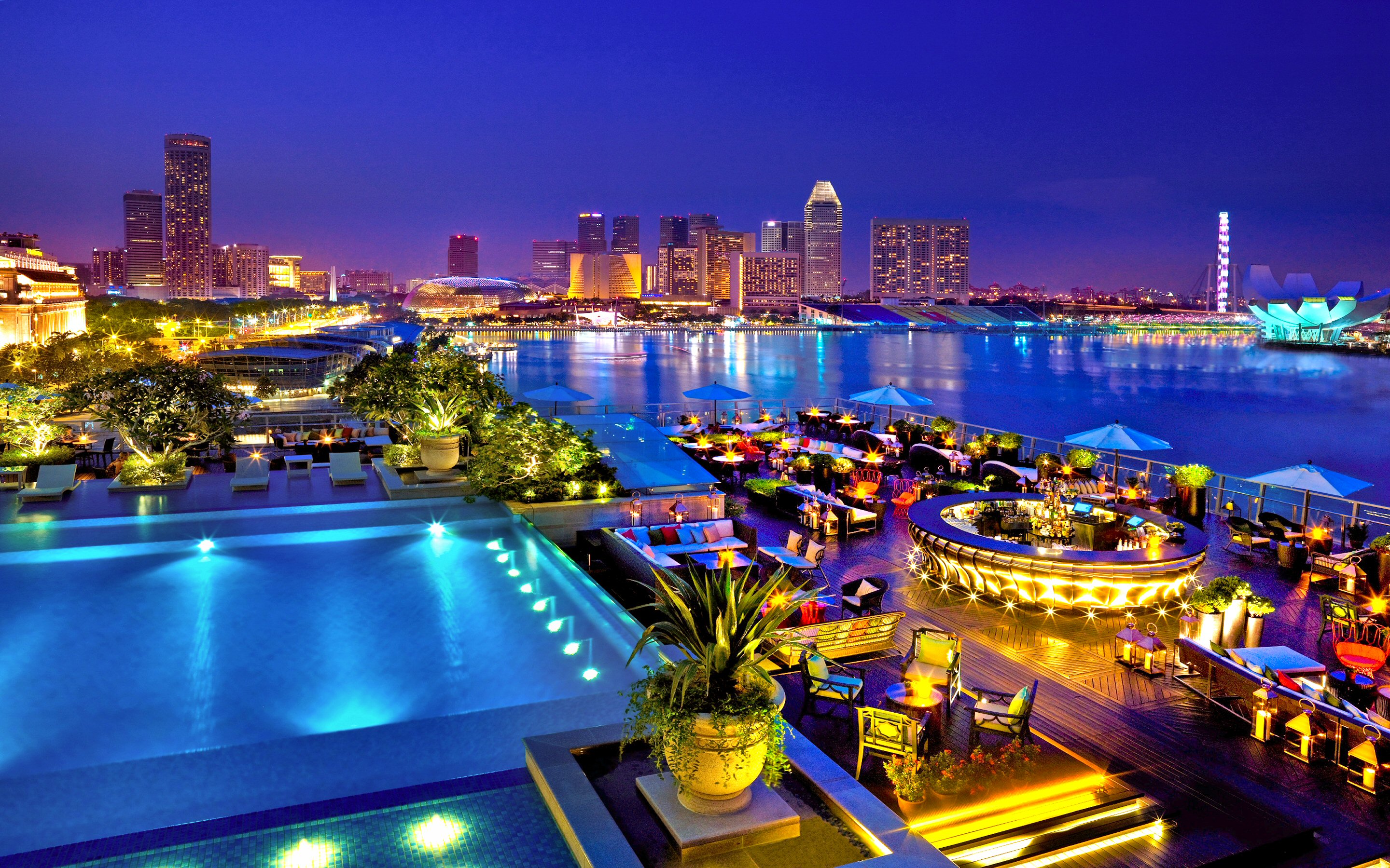 colorful, singapore, man made, azure, bay, pool, reflection, rooftop, cities Full HD
