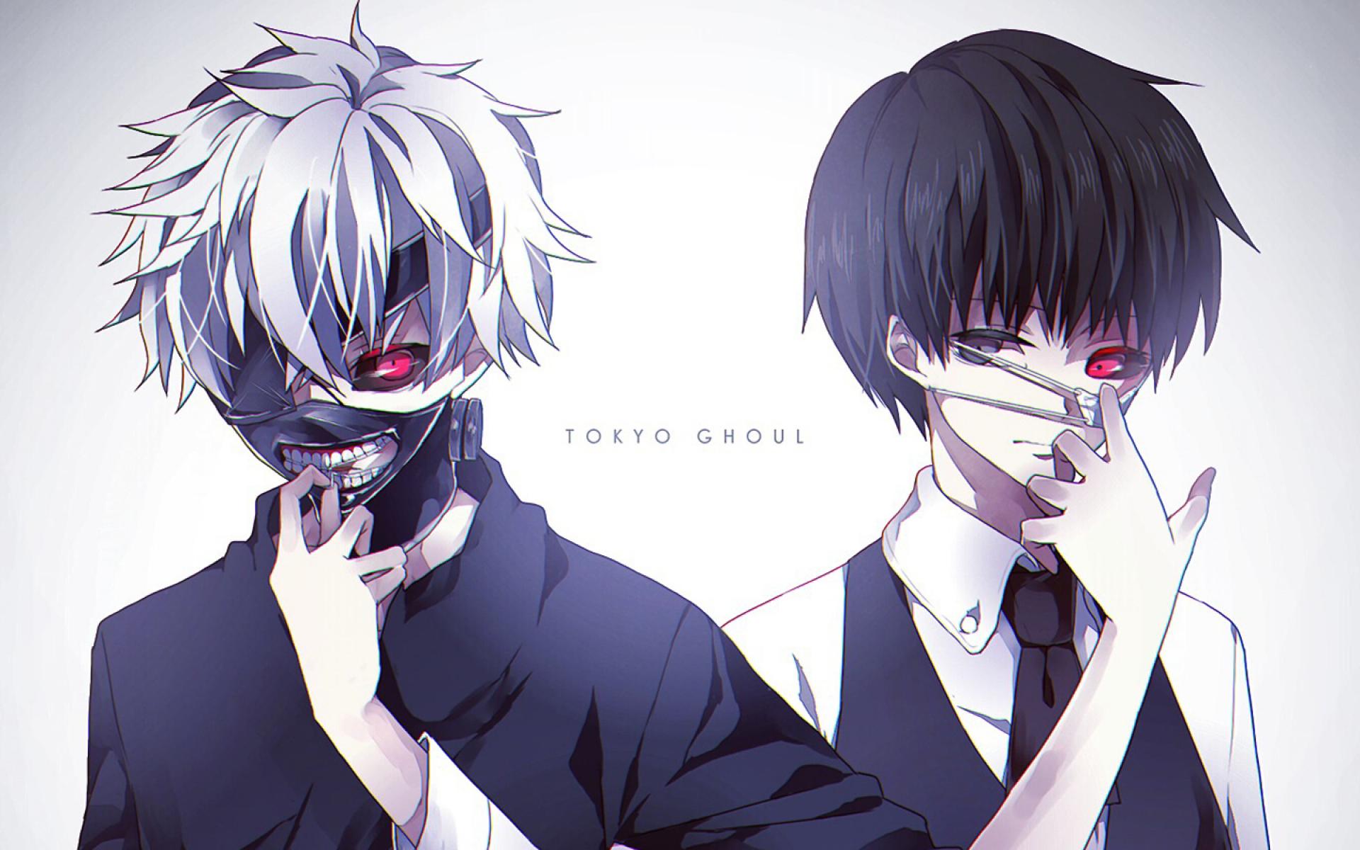 anime, ken kaneki, black hair, tokyo ghoul, heterochromia, eye patch, grey eyes, mask, red eyes, white hair