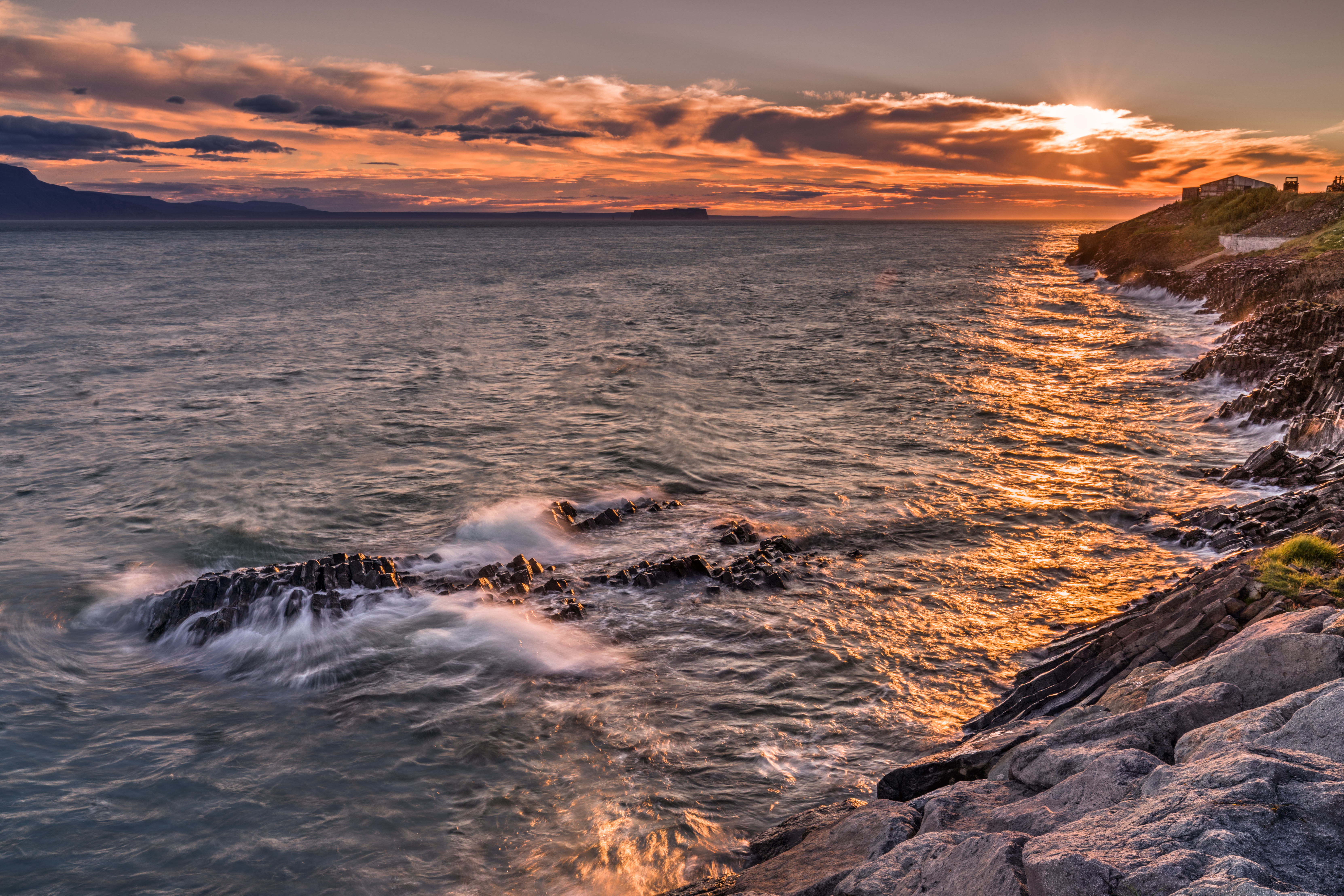 Download mobile wallpaper Sunset, Nature, Rocks, Shore, Bank, Ocean, Surf for free.