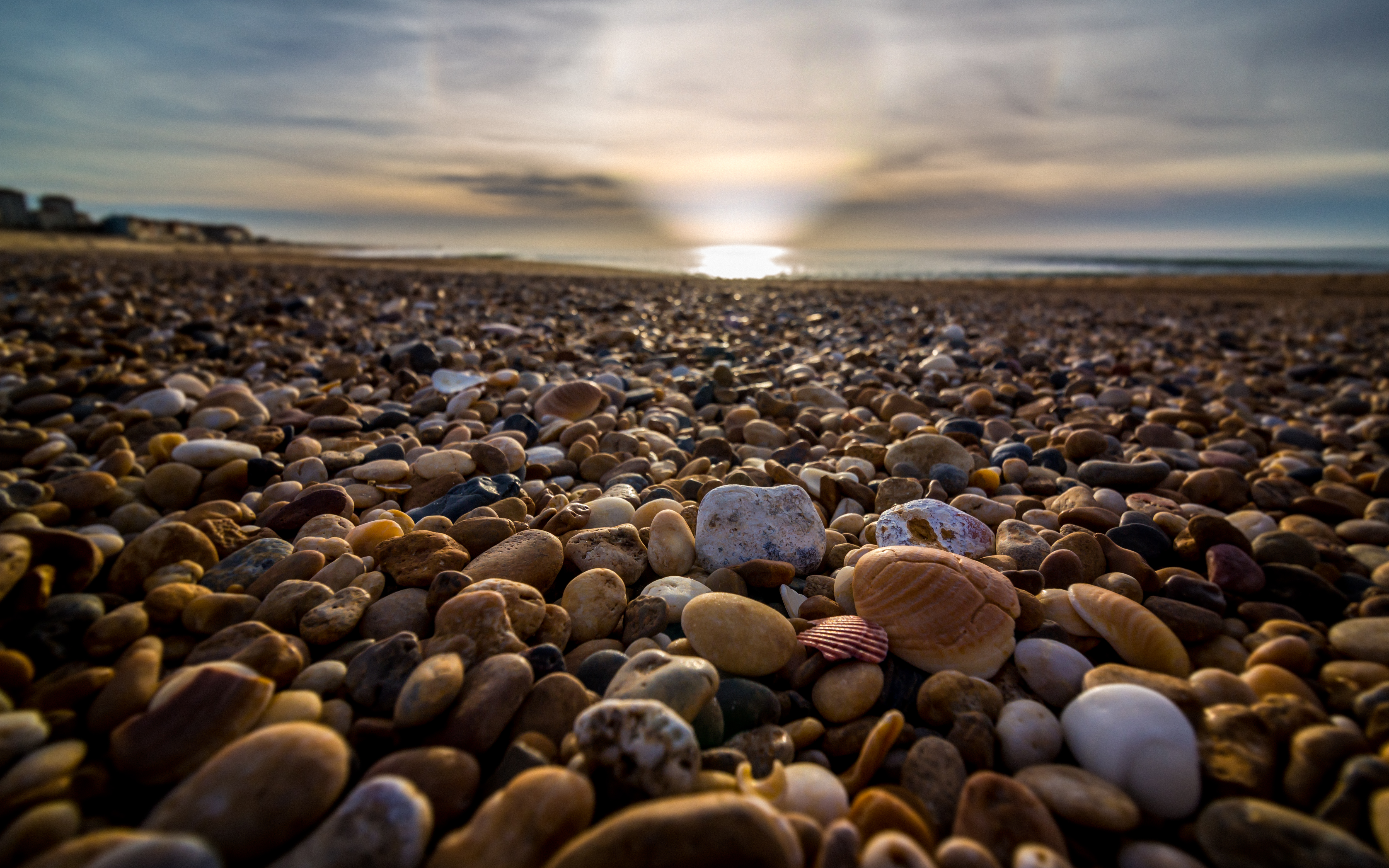 nature, stones, pebble, sky, sea, beach, beams, rays