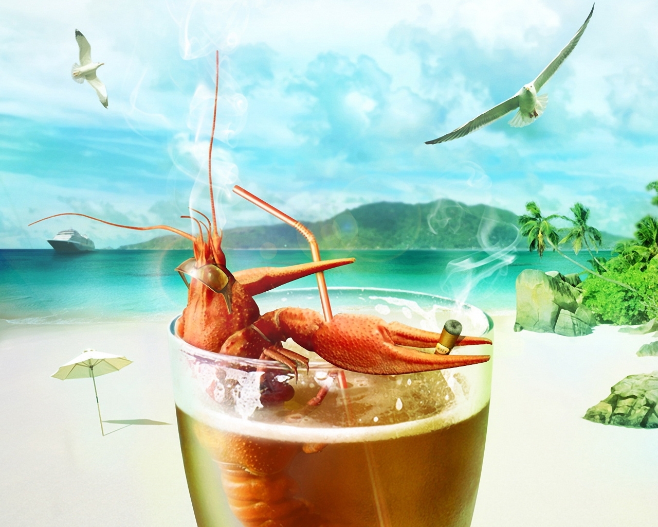 3679 download wallpaper funny, summer, beer, crayfish screensavers and pictures for free