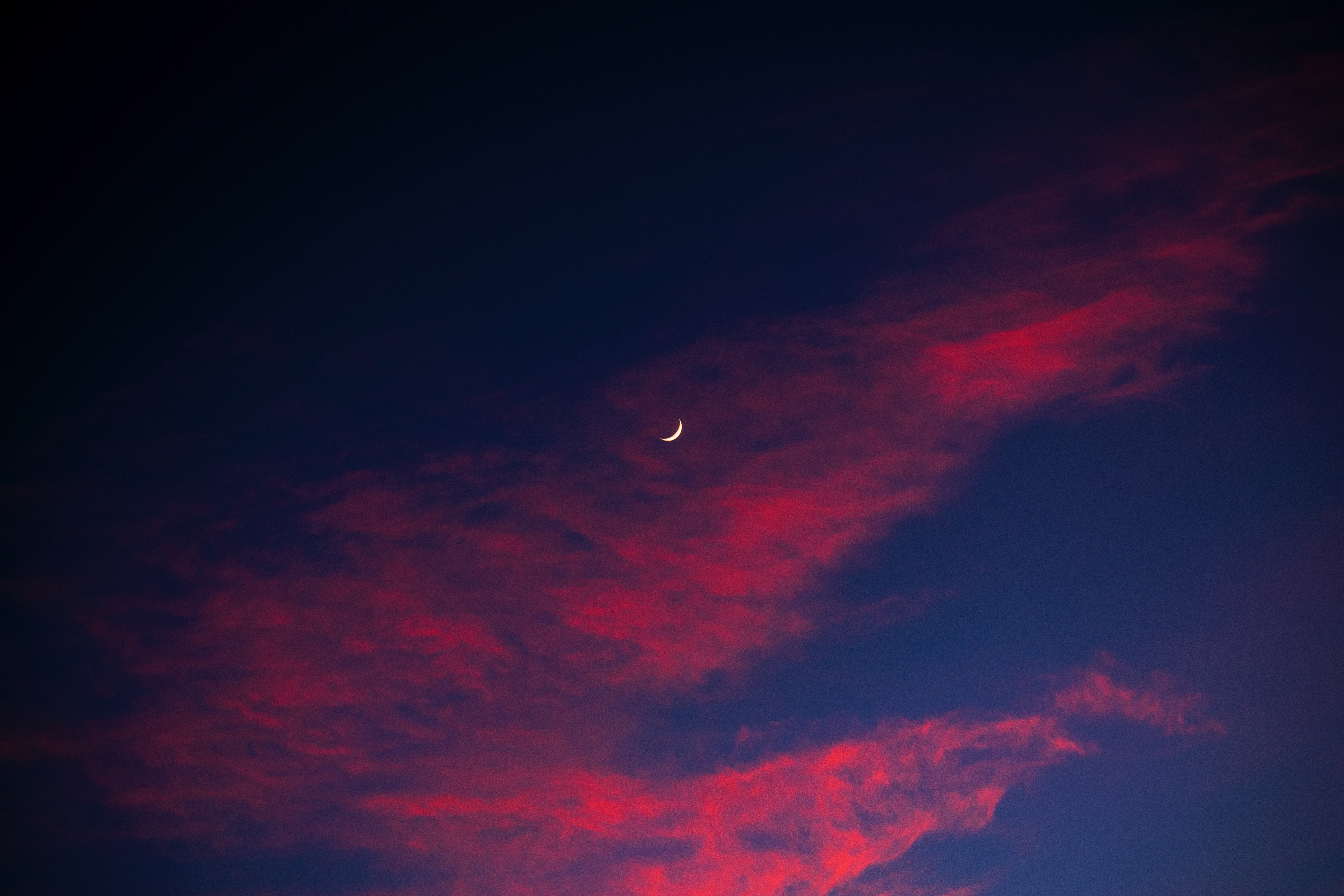 crescent, moon, clouds, night, nature, sky wallpaper for mobile
