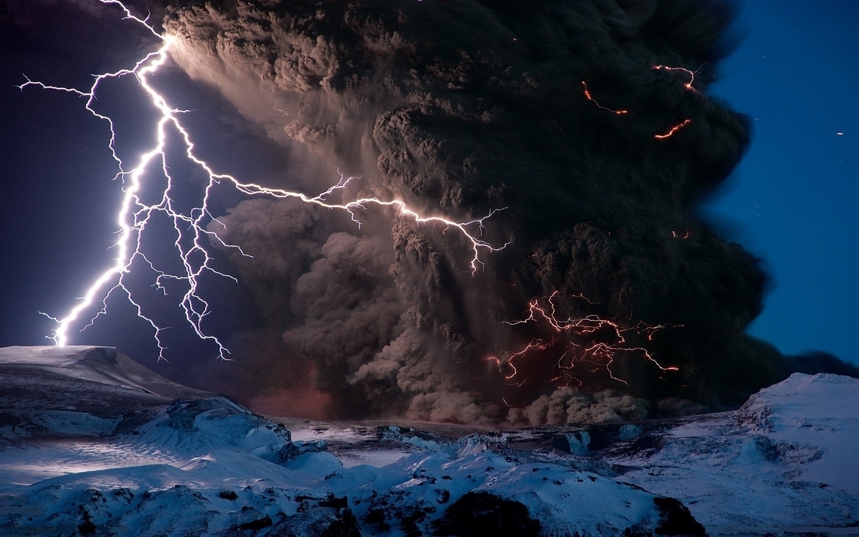 lightning, landscape, mountains, blue Phone Background