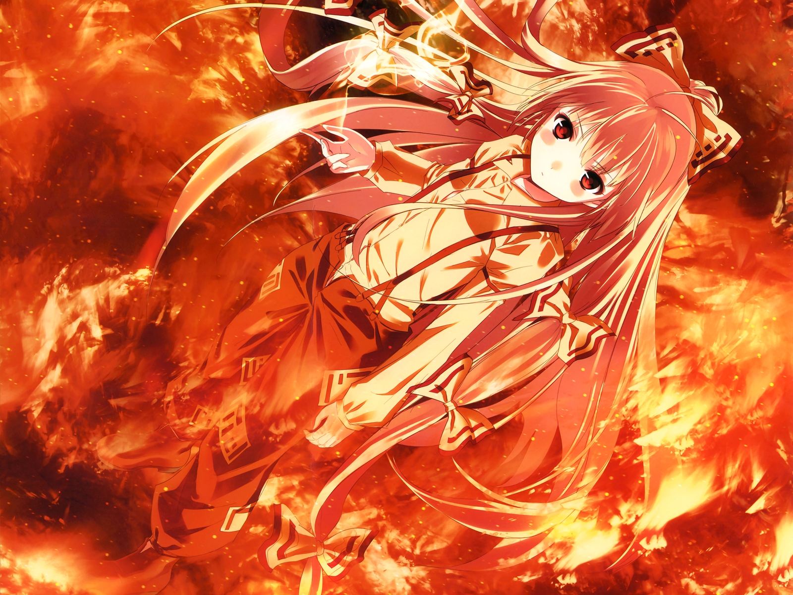 HD desktop wallpaper: Anime, Fire, Flame, Red Eyes, Touhou, Fujiwara No  Mokou, Shrine Maiden download free picture #221304