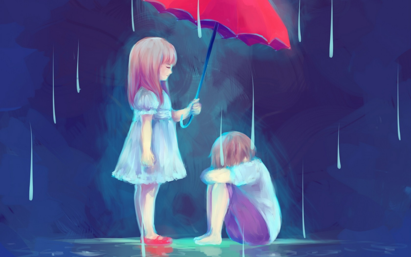 love, artistic, colors, sad, rain, umbrella Full HD