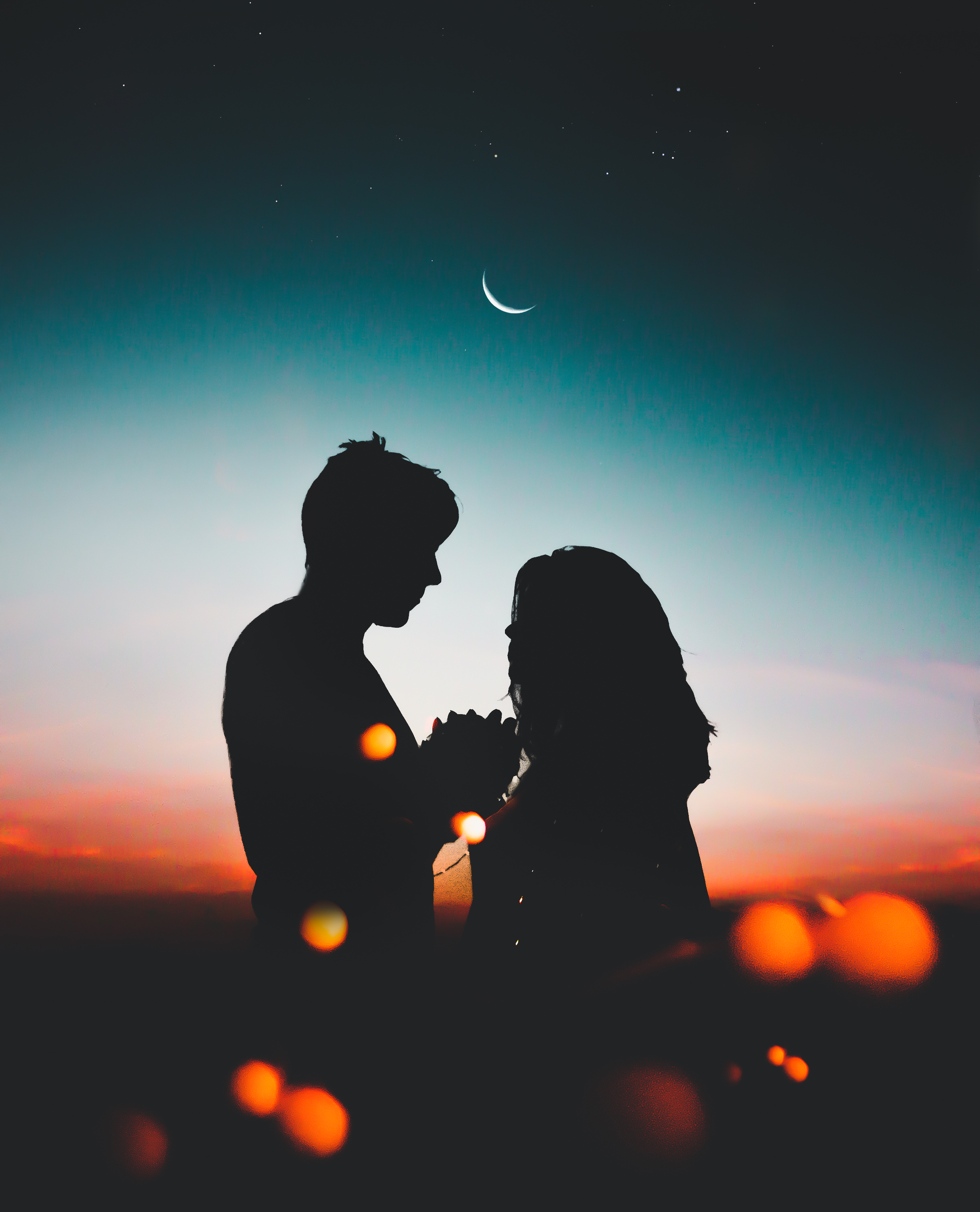 love, pair, couple, silhouettes, night, sky cellphone