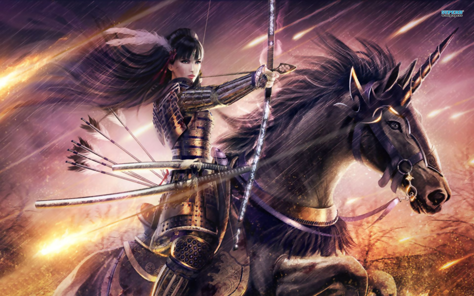 246512 скачать обои фэнтези, лошадь, женщина воин, самурай, лук, лучник - заставки и картинки бесплатно