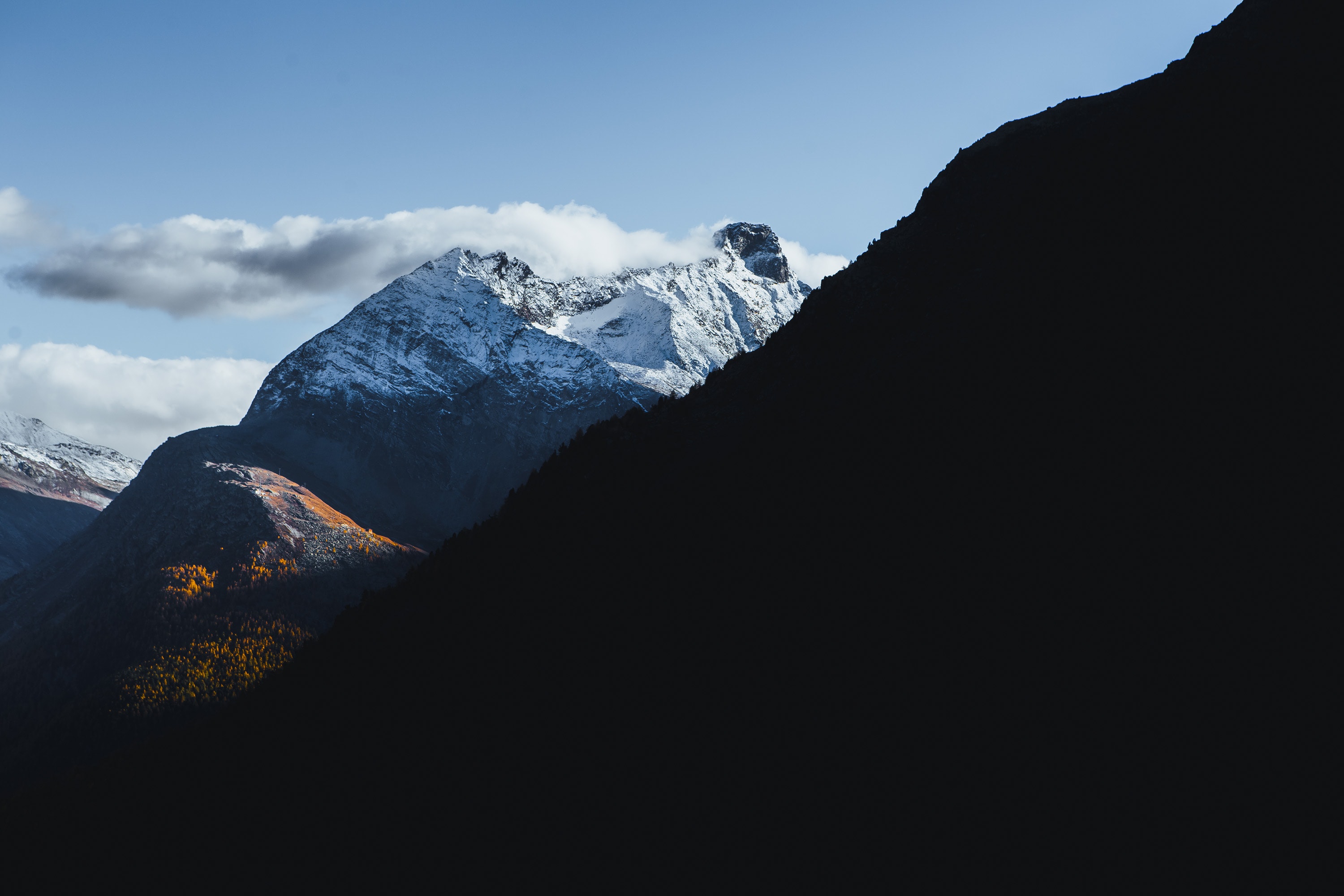 top, nature, mountain, vertex, snow covered, snowbound, shadows HD wallpaper