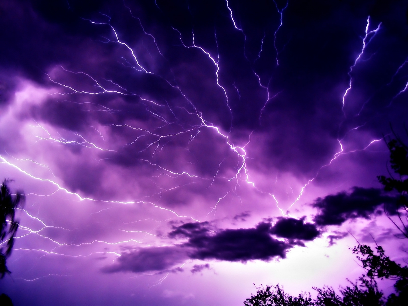 violet, landscape, sky, lightning phone background