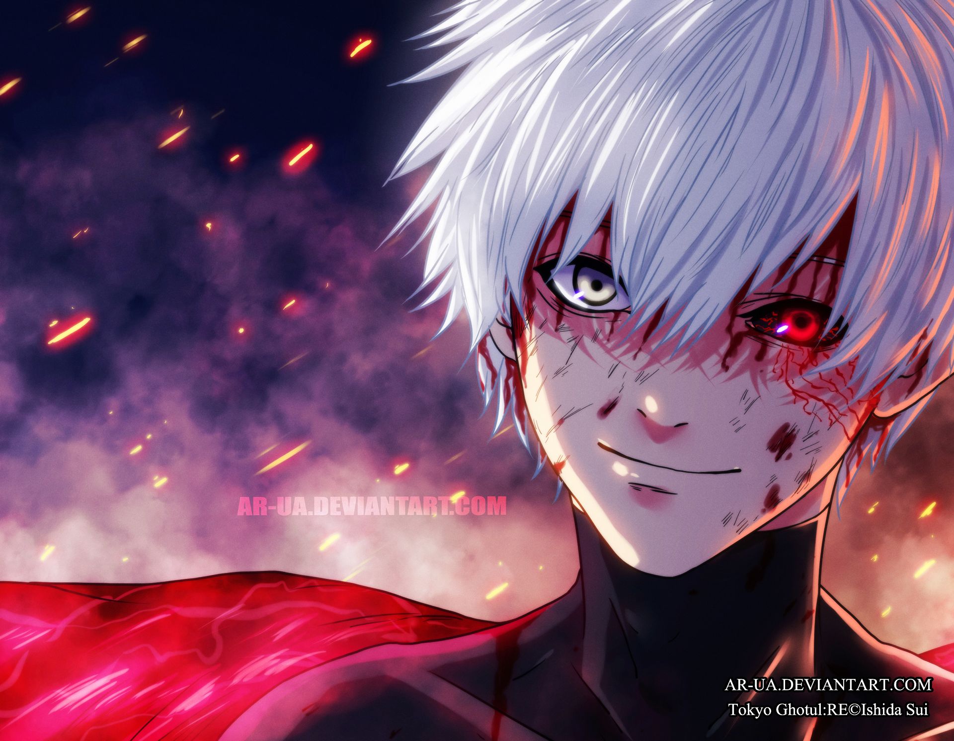 Fond D Cran Hd Sang Masque H T Rochromie Anim Cheveux Blancs Pieds Nus Ken Kaneki