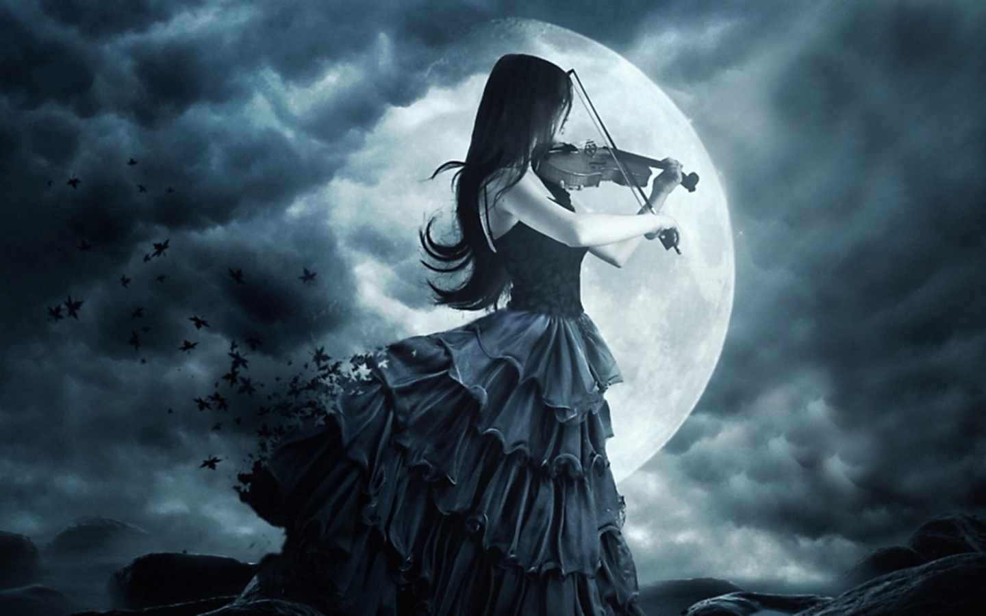 wallpapers violin, moon, dark, music, gothic