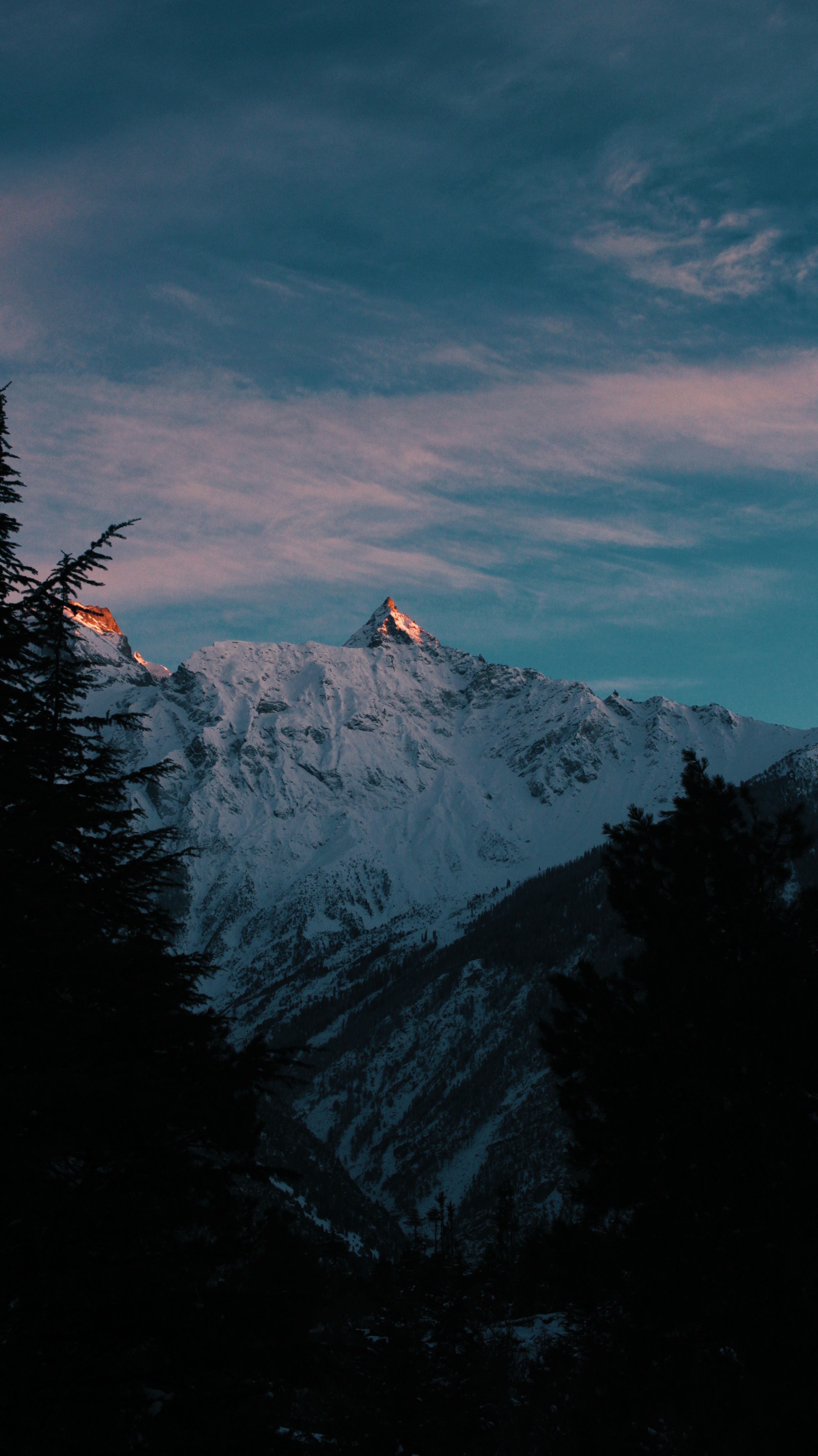 vertex, nature, mountains, top, dark, snow covered, snowbound download HD wallpaper